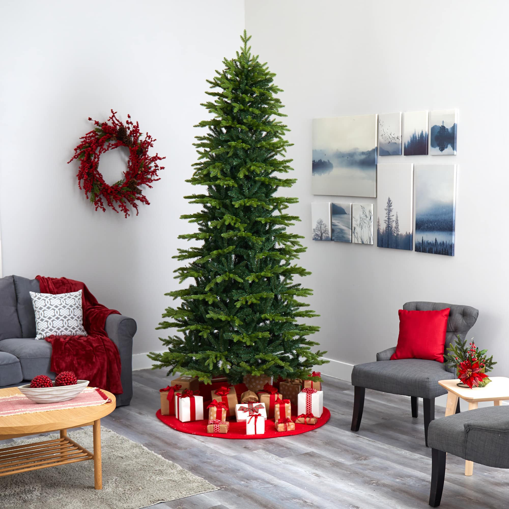 9ft. Pre-Light Belgium Fir Artificial Christmas Tree, Clear LED Lights