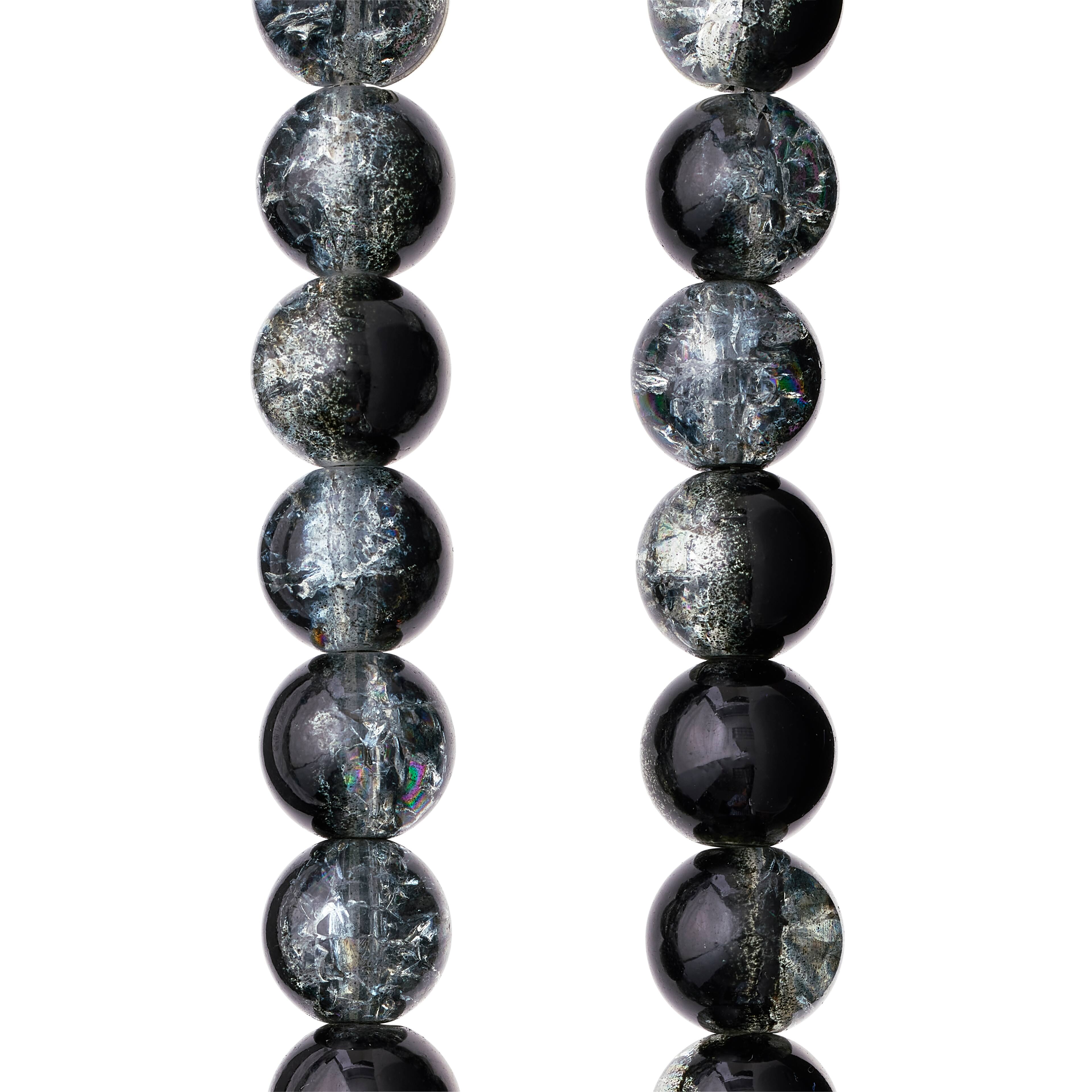 Bead Gallery® Black Crackled Glass Round Beads, 8mm