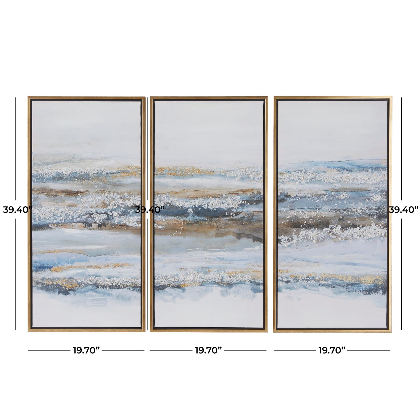 Blue Polystone Contemporary Framed Wall Art, Set of 3 20&#x22;, 39&#x22;