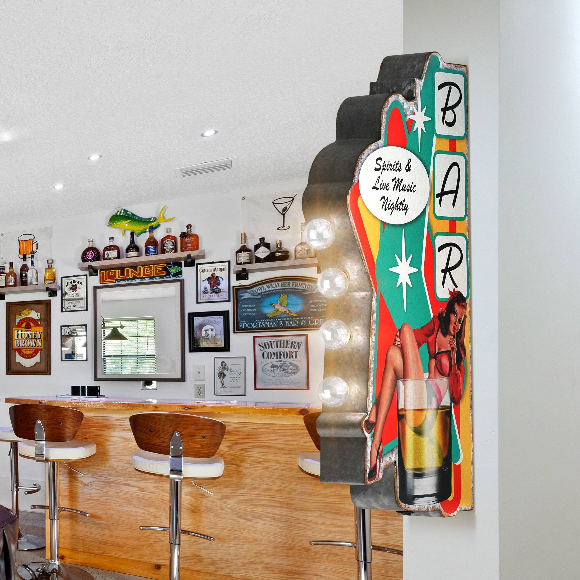 American Art Decor 24" Metal LED Bar Spirits & Live Music Nightly Marquee Sign