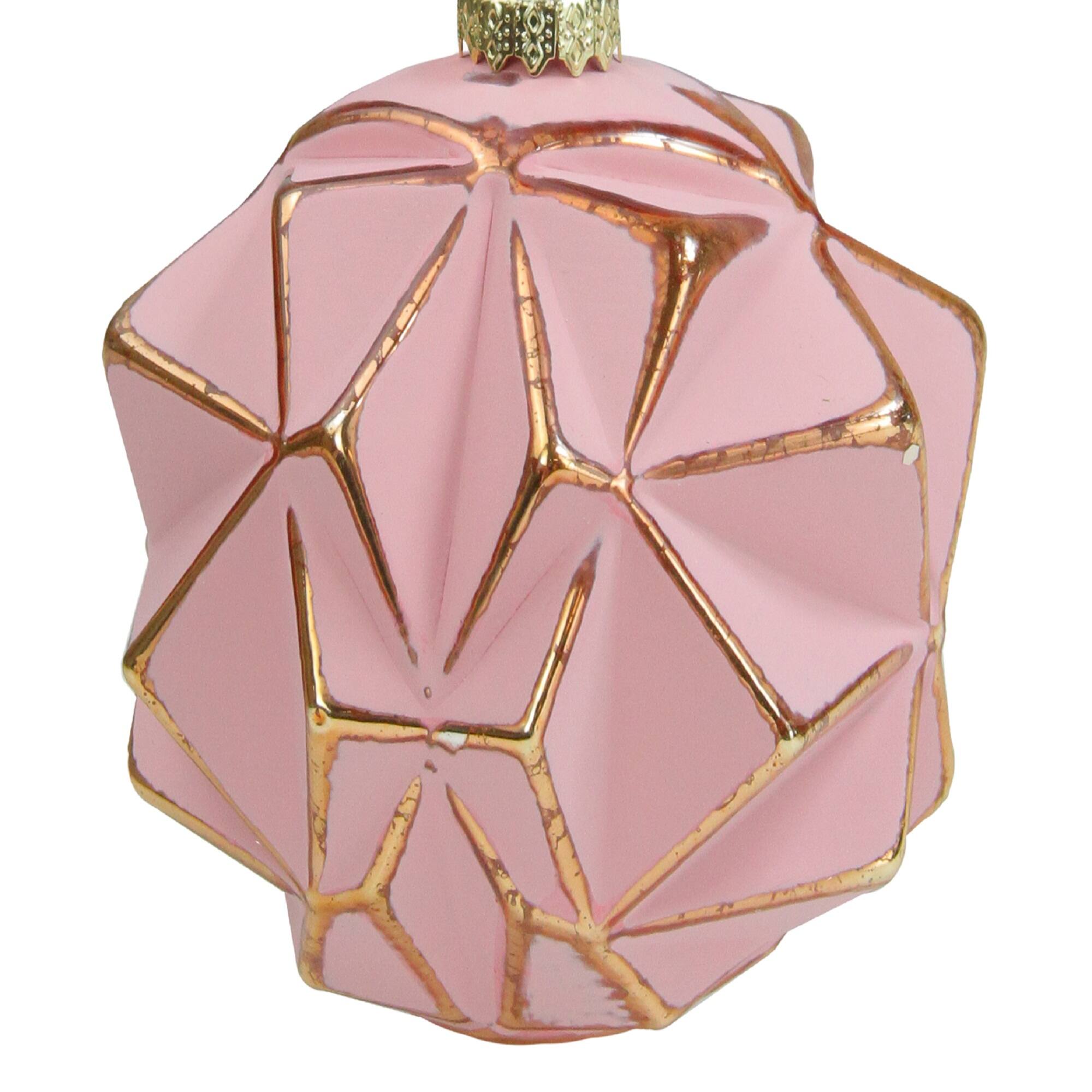 4&#x22; Pink &#x26; Gold Geometric Glass Ball Ornament
