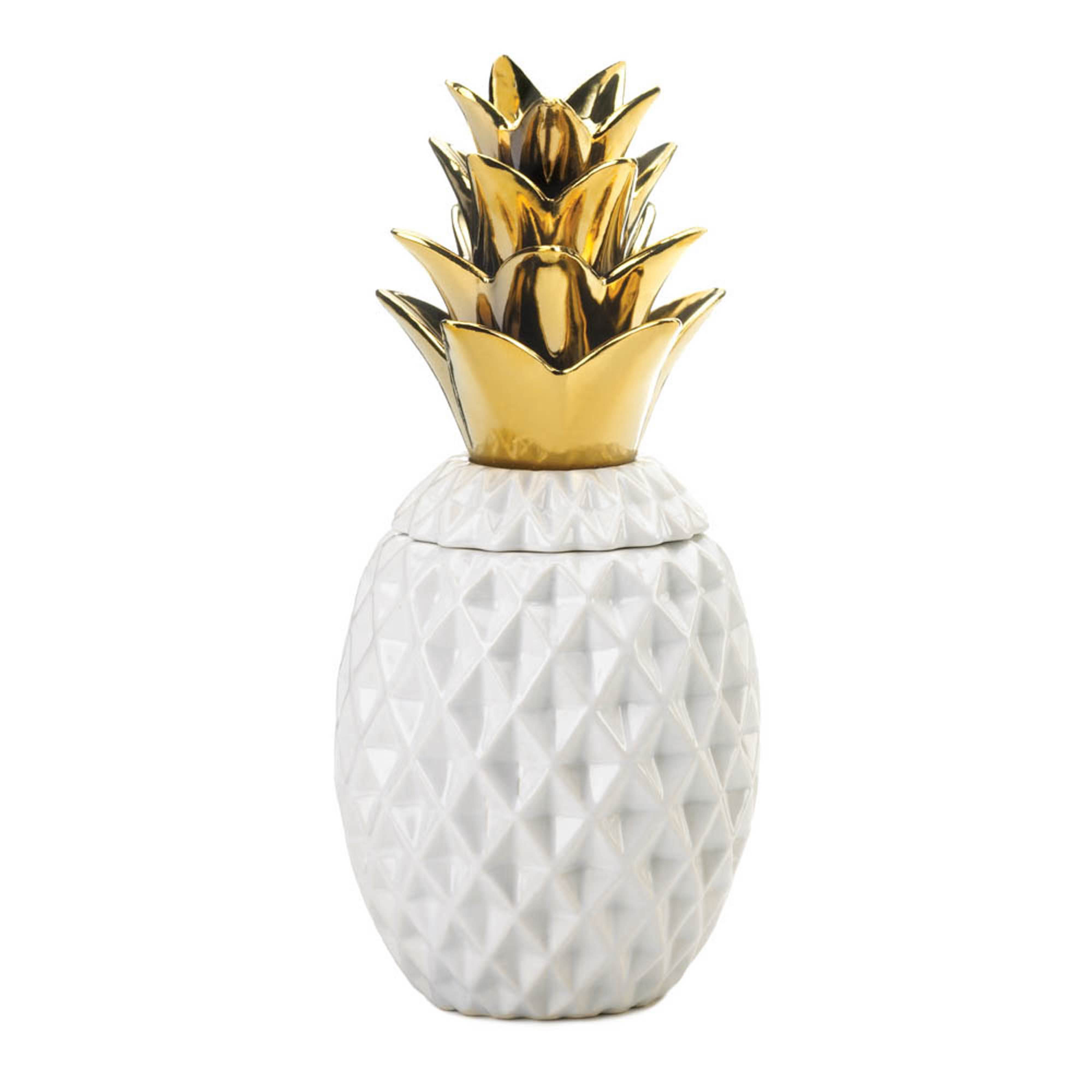 13.5&#x22; Gold Topped Porcelain Pineapple Jar