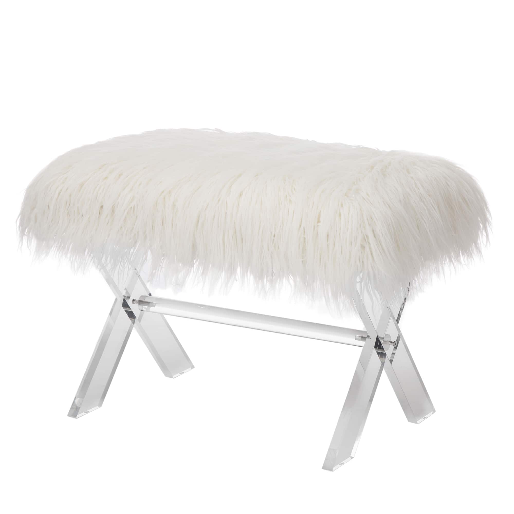 Glitzhome® 25.5" White Faux Fur Acrylic Bench