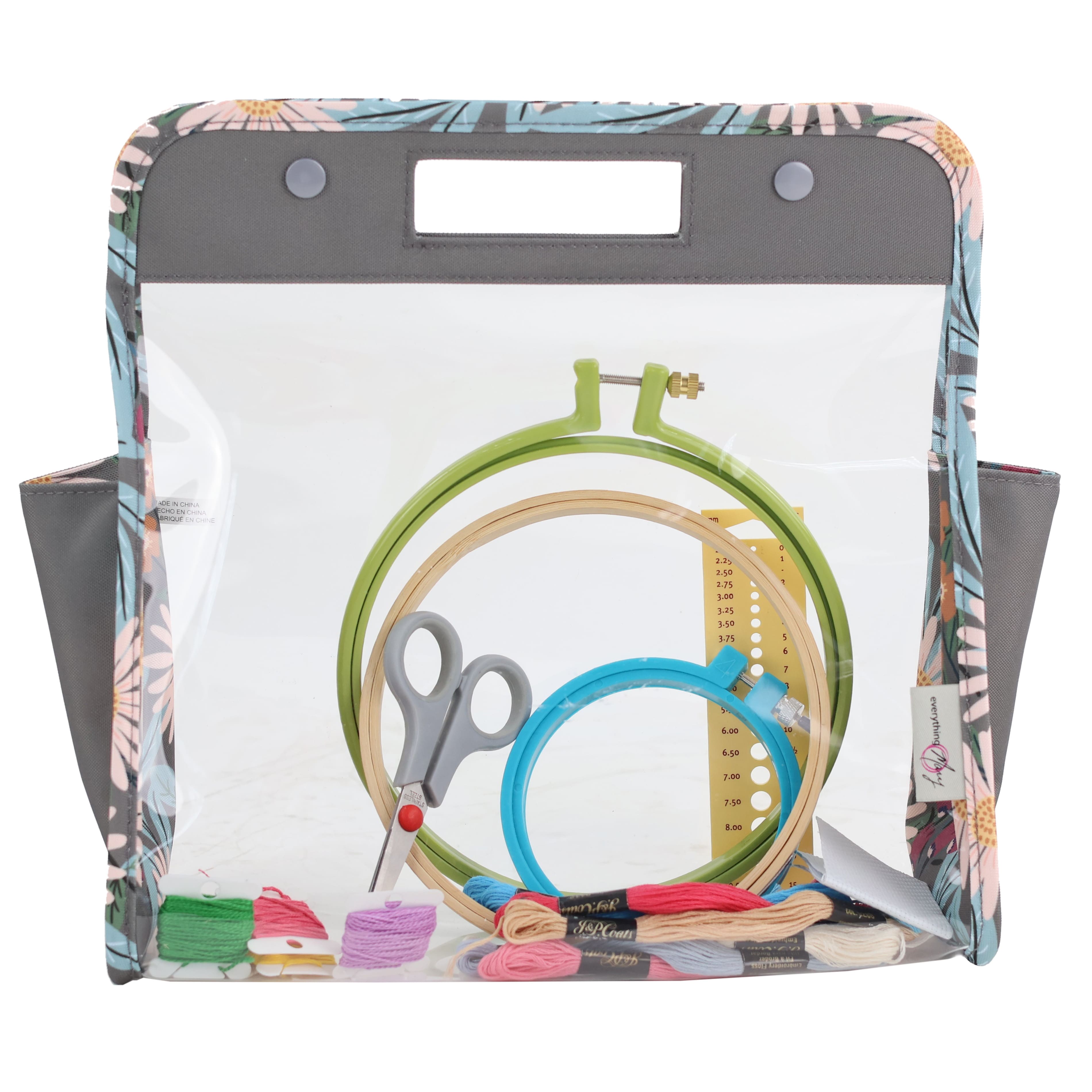 Everything Mary Daisy Floral Print Clear Knitting Caddy &#x26; Project Bag