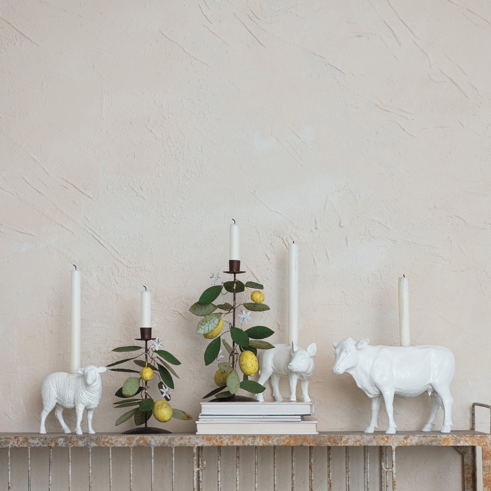 Hello Honey&#xAE; 6.75&#x22; Long White Pastoral Elegance Sheep Taper Candle Holder