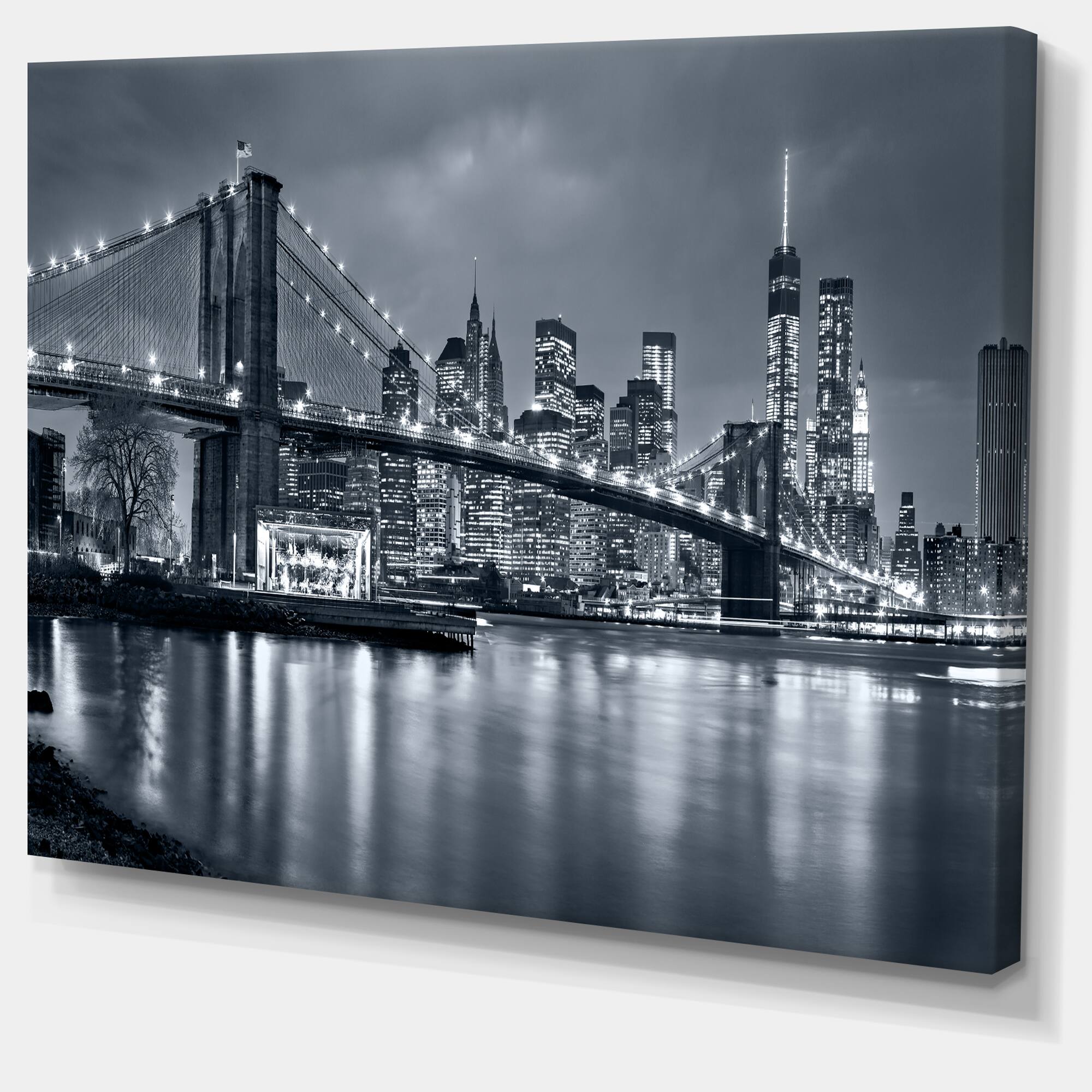 Designart - Panorama New York City at Night - Cityscape Canvas Print