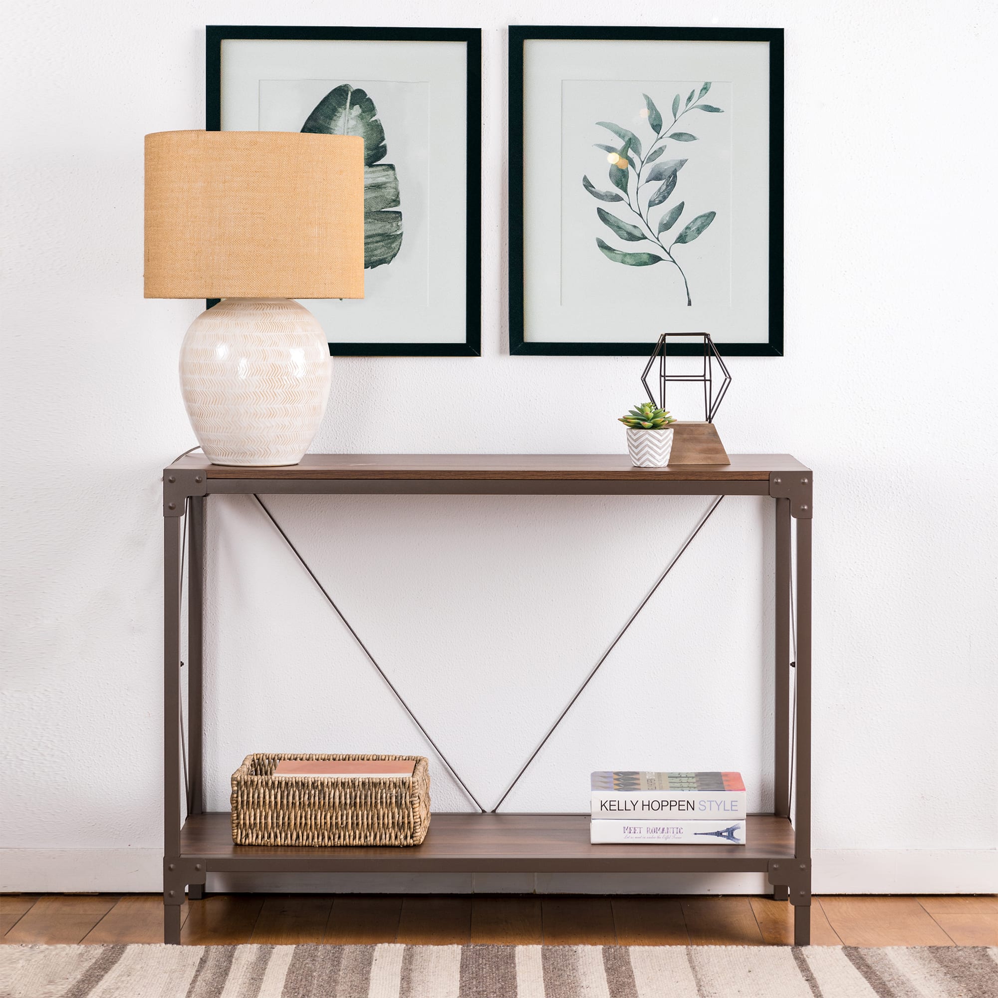 Glitzhome&#xAE; Modern Industry Metal Wooden Console Table