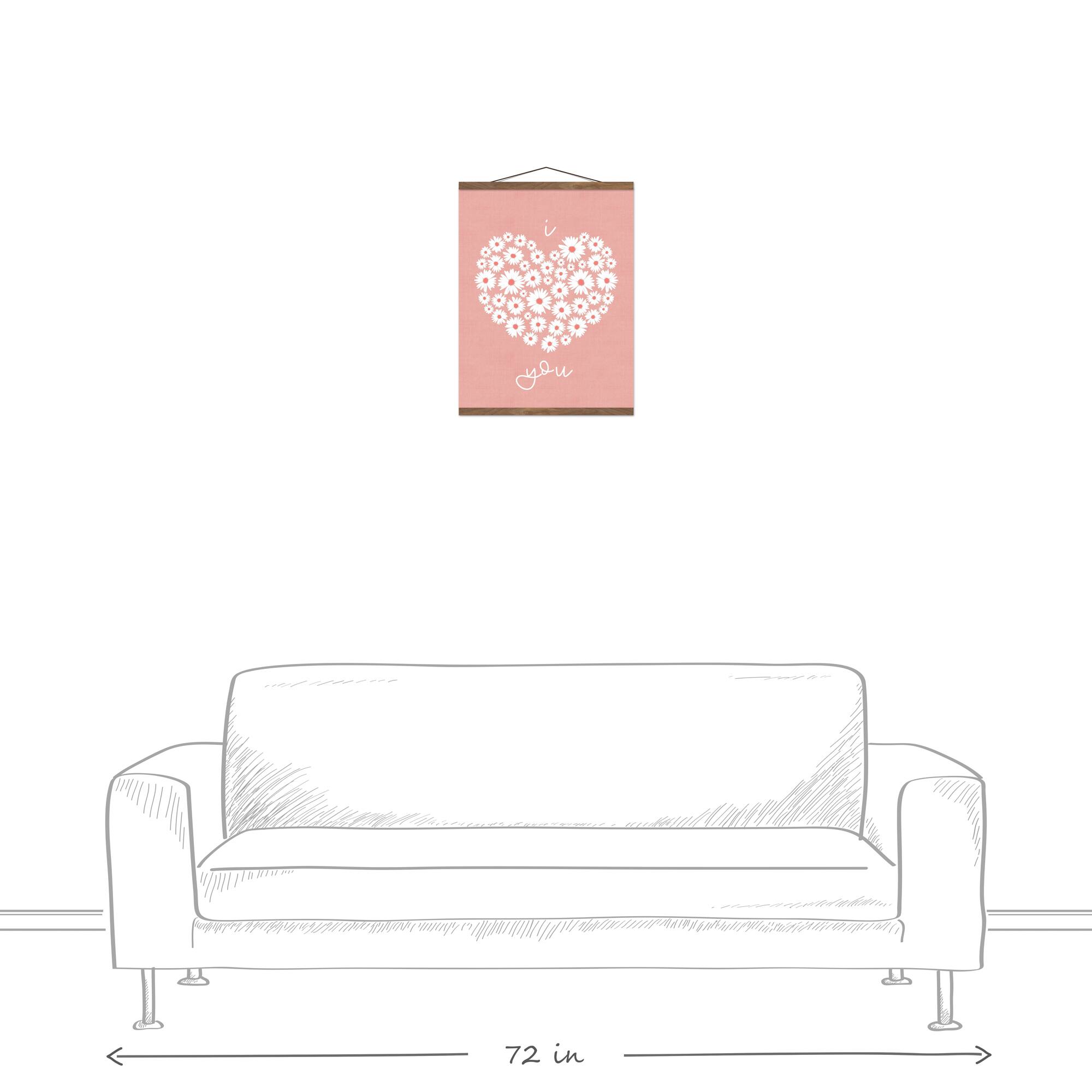 Daisy Heart Love Teak Hanging Canvas