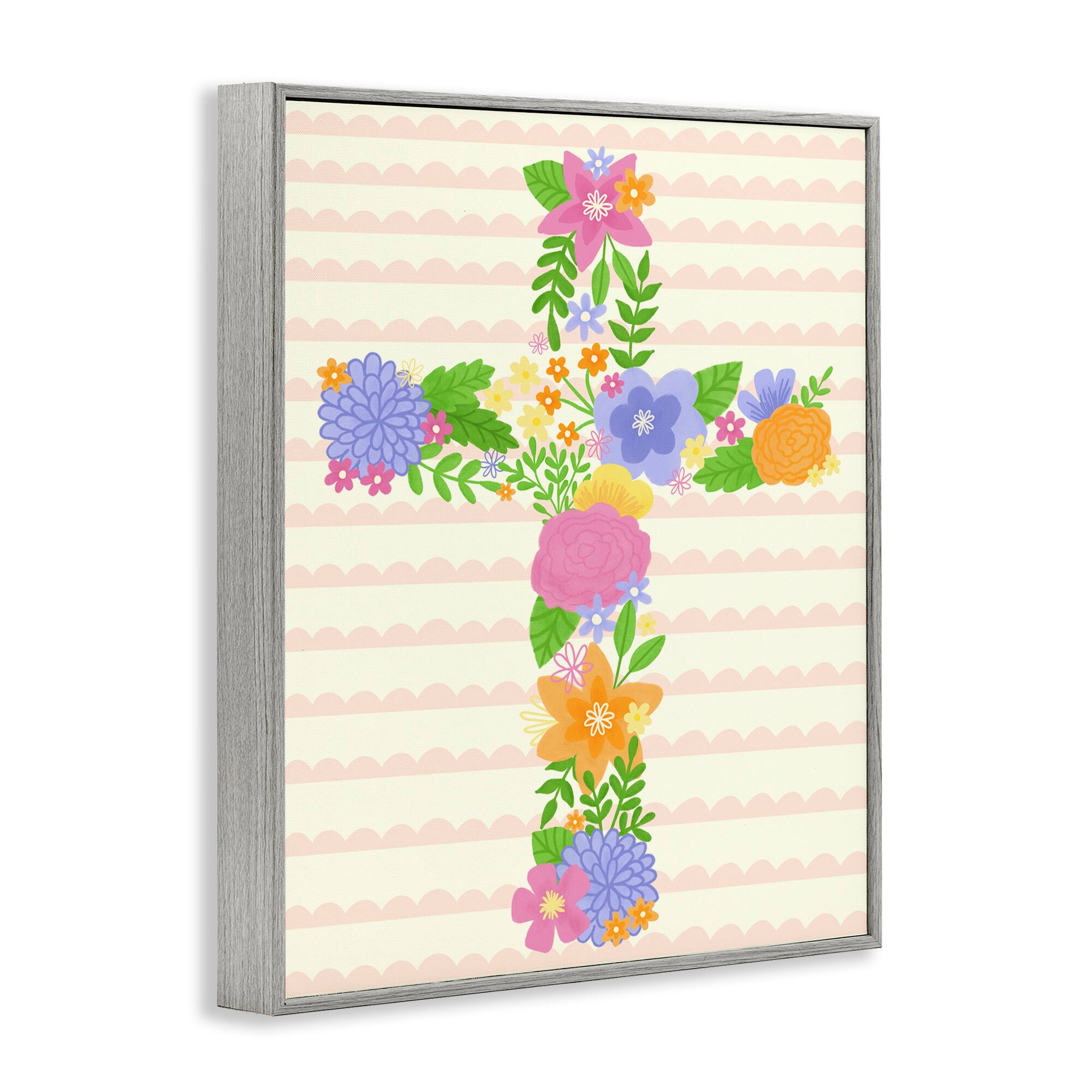 Stupell Industries Floral Cross Religious Symbol Framed Giclee Art