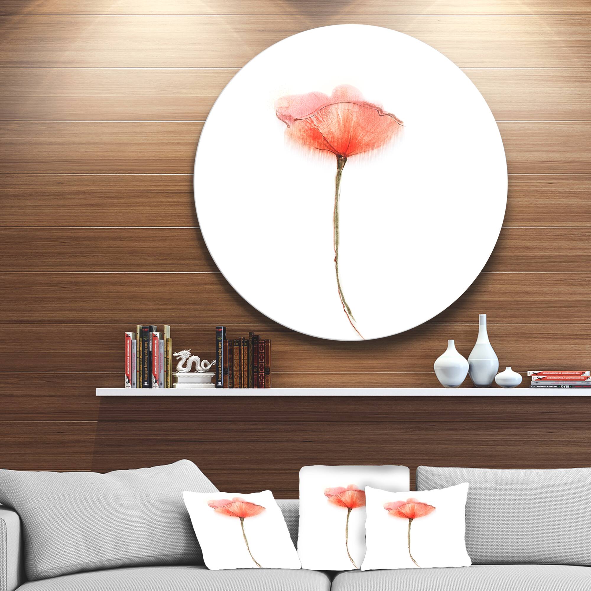 Designart - Watercolor Large Red Poppy Flower' Large Flower Metal Circle Wall Art