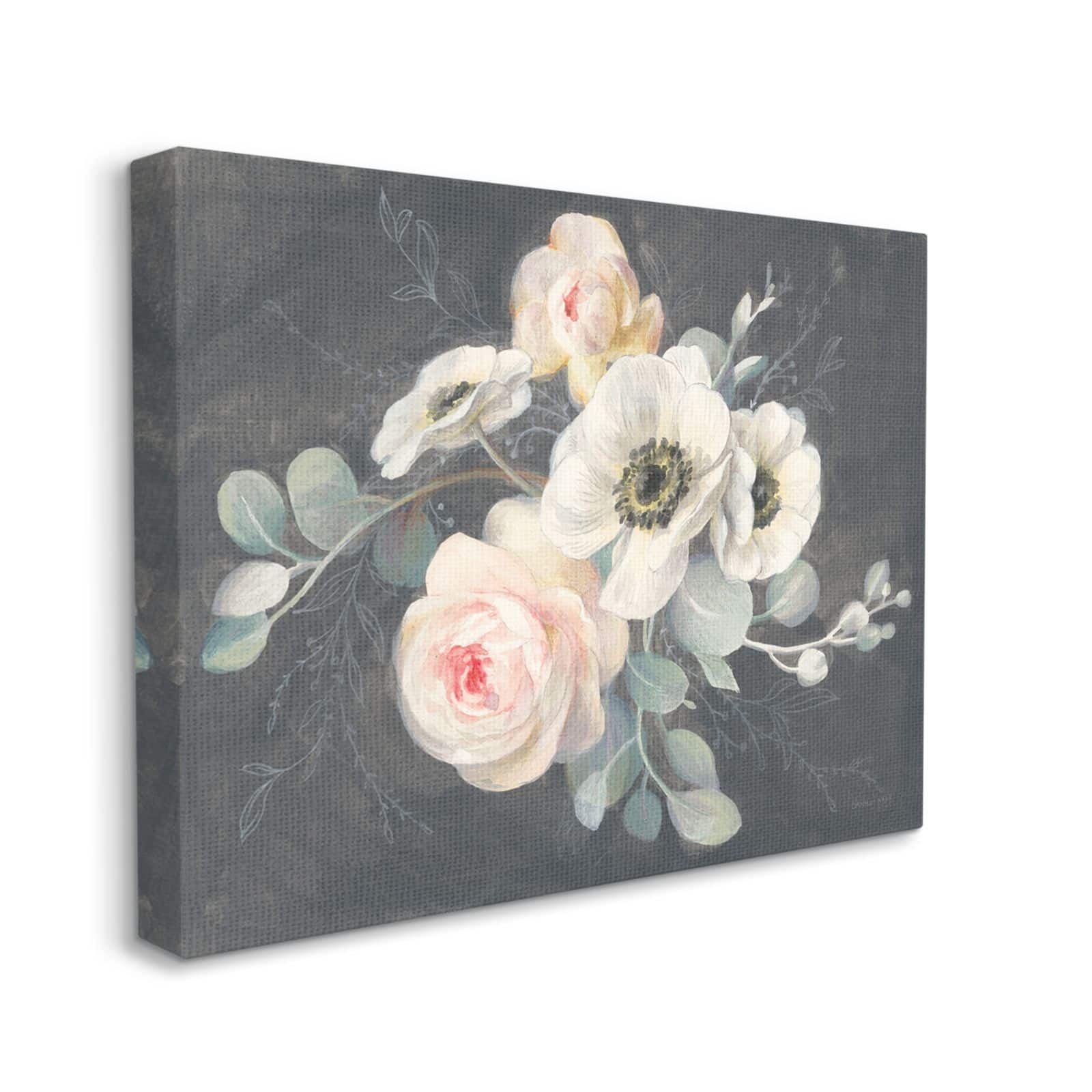 Stupell Industries Rose Anemones Flowers Chalk Pink Black Design Canvas Wall Art