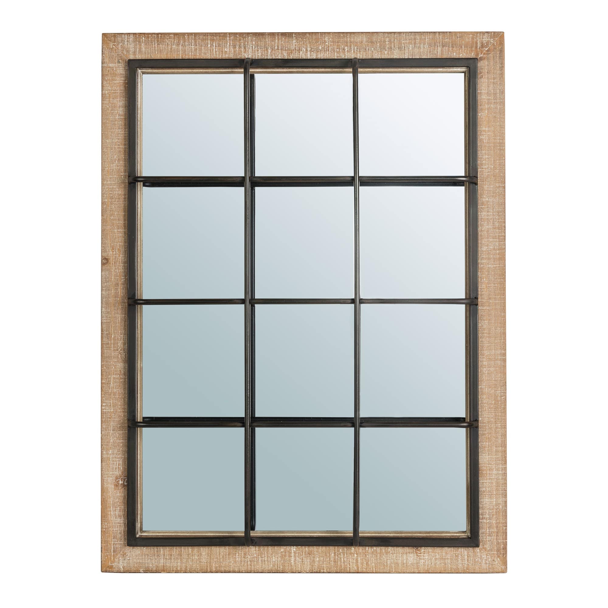 Glitzhome® 31.5" Farmhouse Wooden & Metal Windowpane Rectangular Wall Mirror