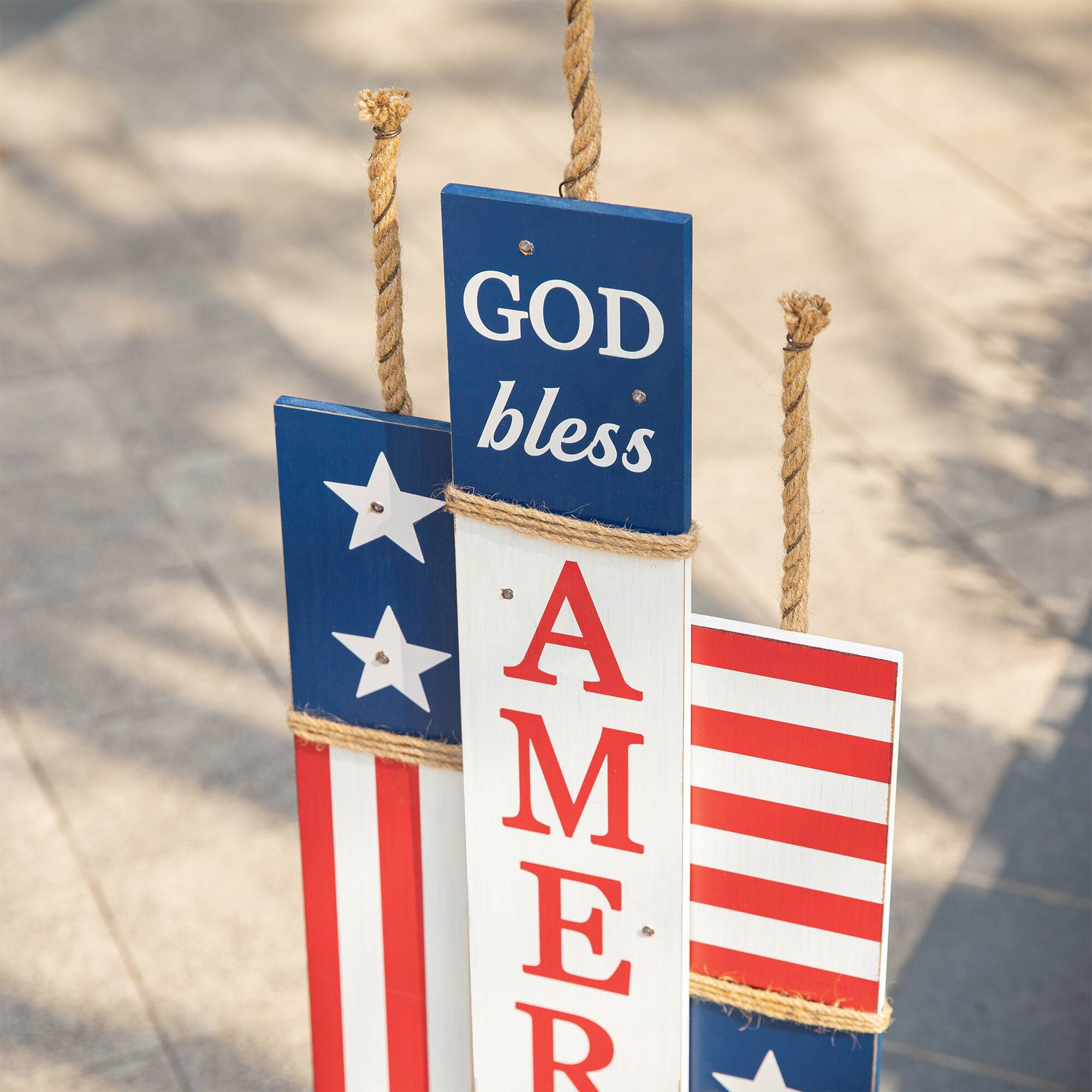 Glitzhome® 36.25" Lighted Wood Patriotic Firecracker Porch Décor