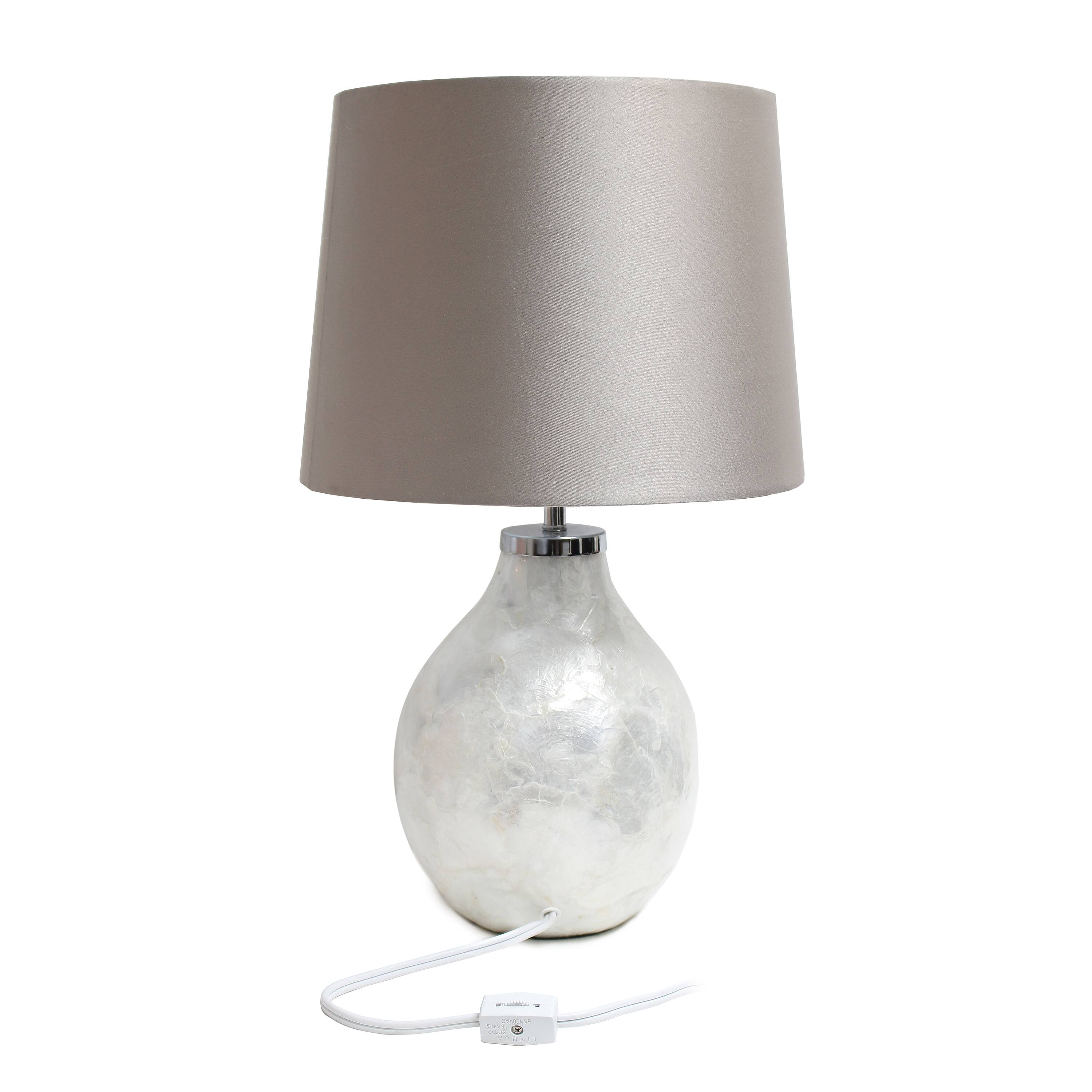 Simple Designs Light Pearl Table Lamp with Fabric Shade