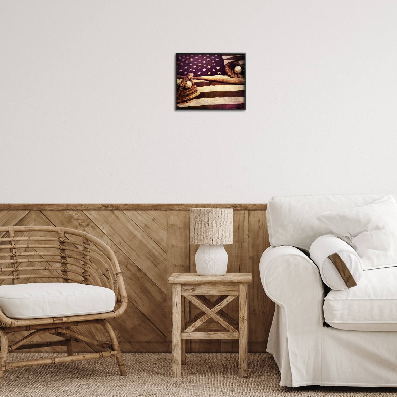 Stupell Industries American Flag Stripes Stars Baseball Mitt Sports Motif Framed Giclee Art