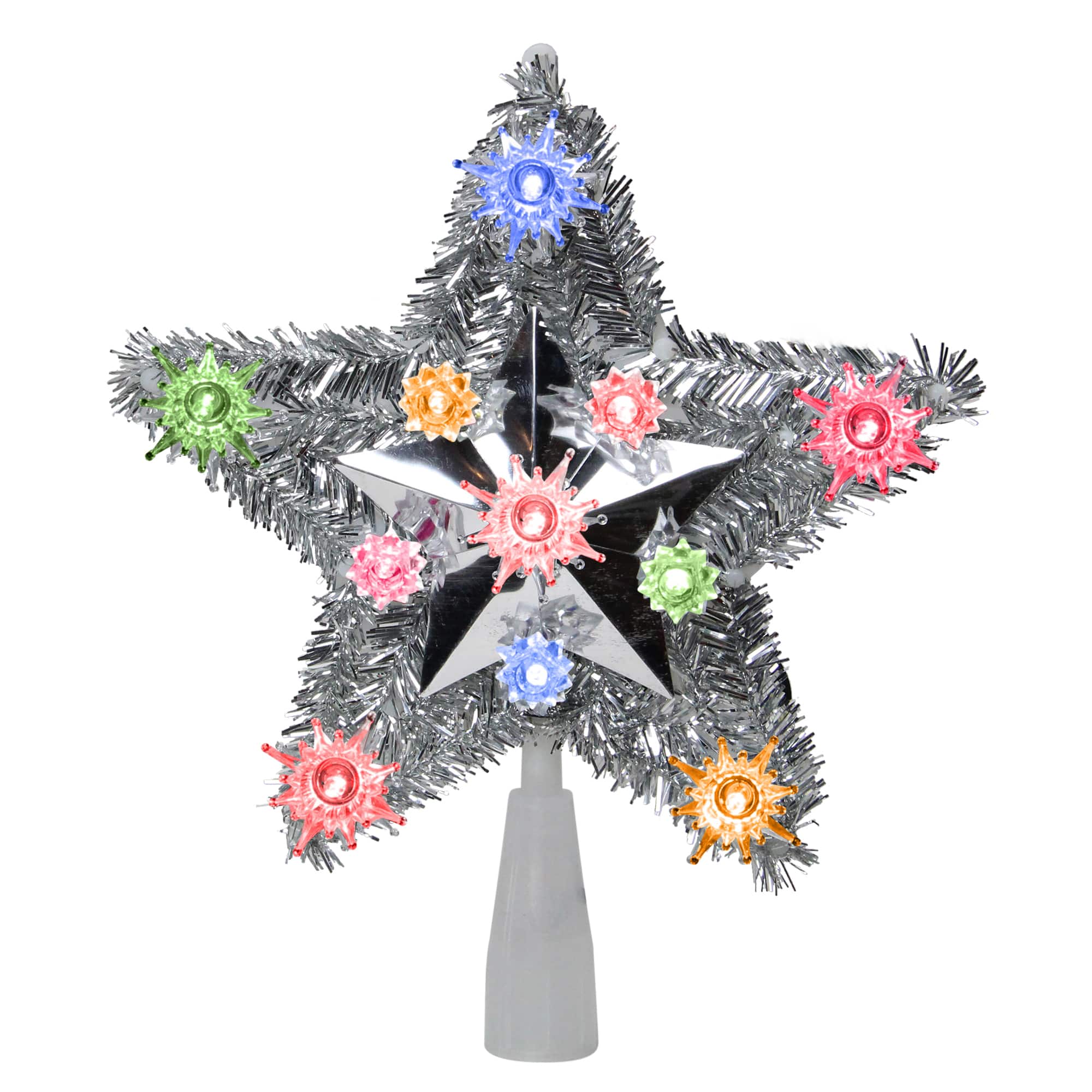 9&#x22; Lighted Silver Star Christmas Tree Topper - Multicolor Lights