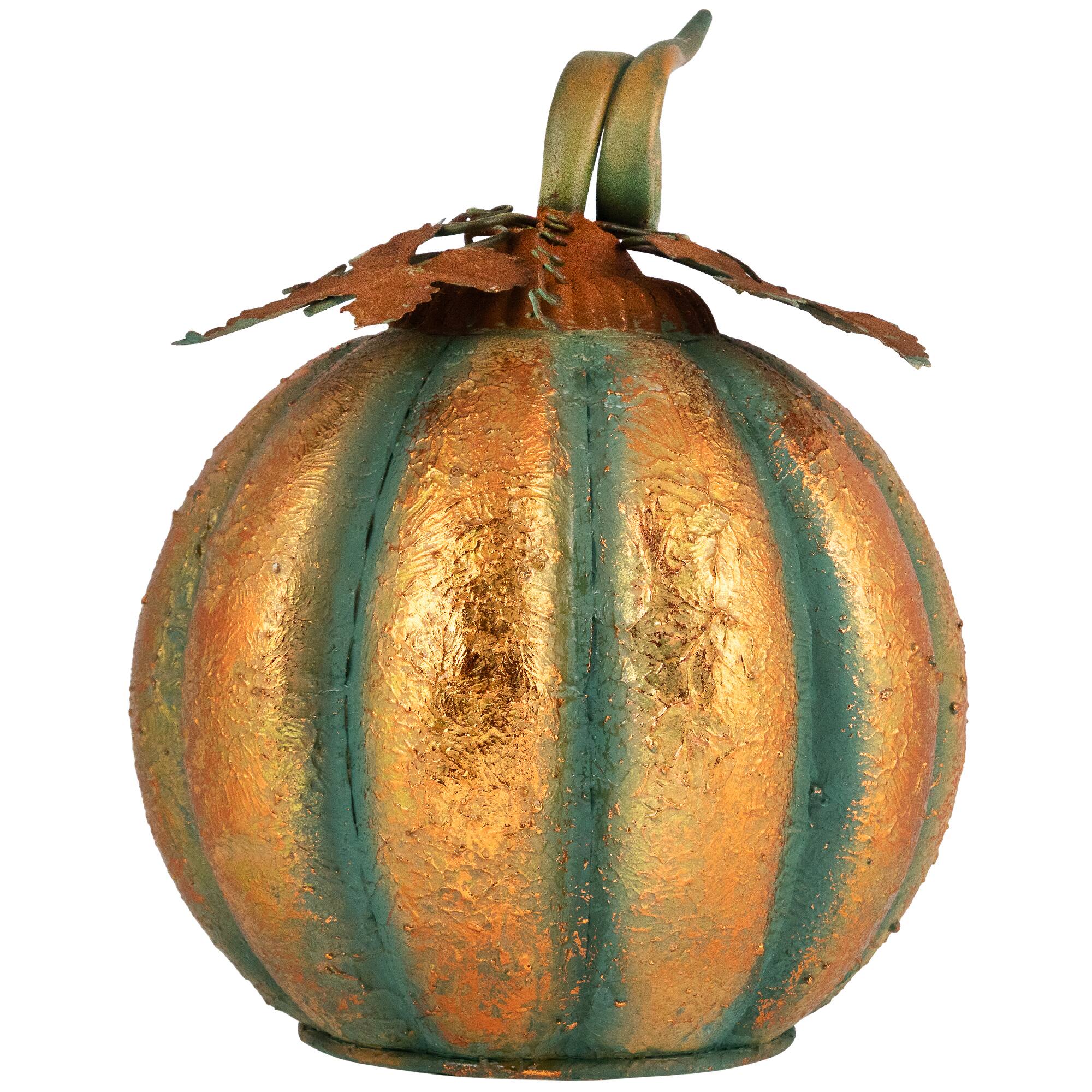 13" Orange & Green Autumn Pumpkin Tabletop Accent