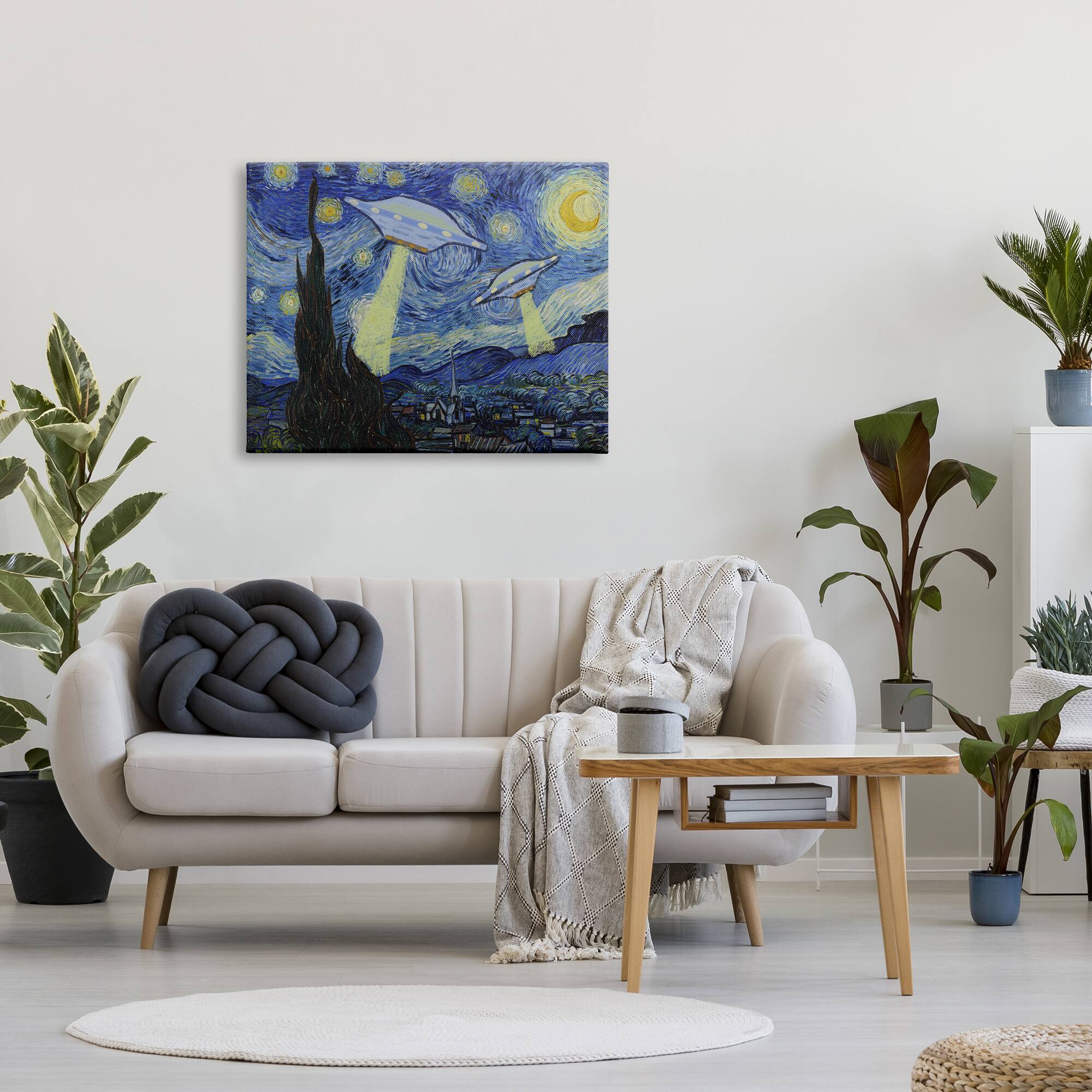 Stupell Industries Starry Night Classic Alien UFOs Canvas Wall Art