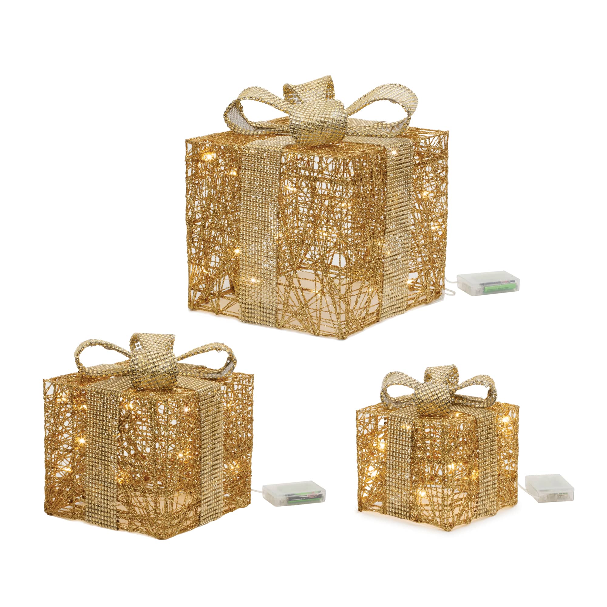 Gold LED Wrapped Presents Display Set