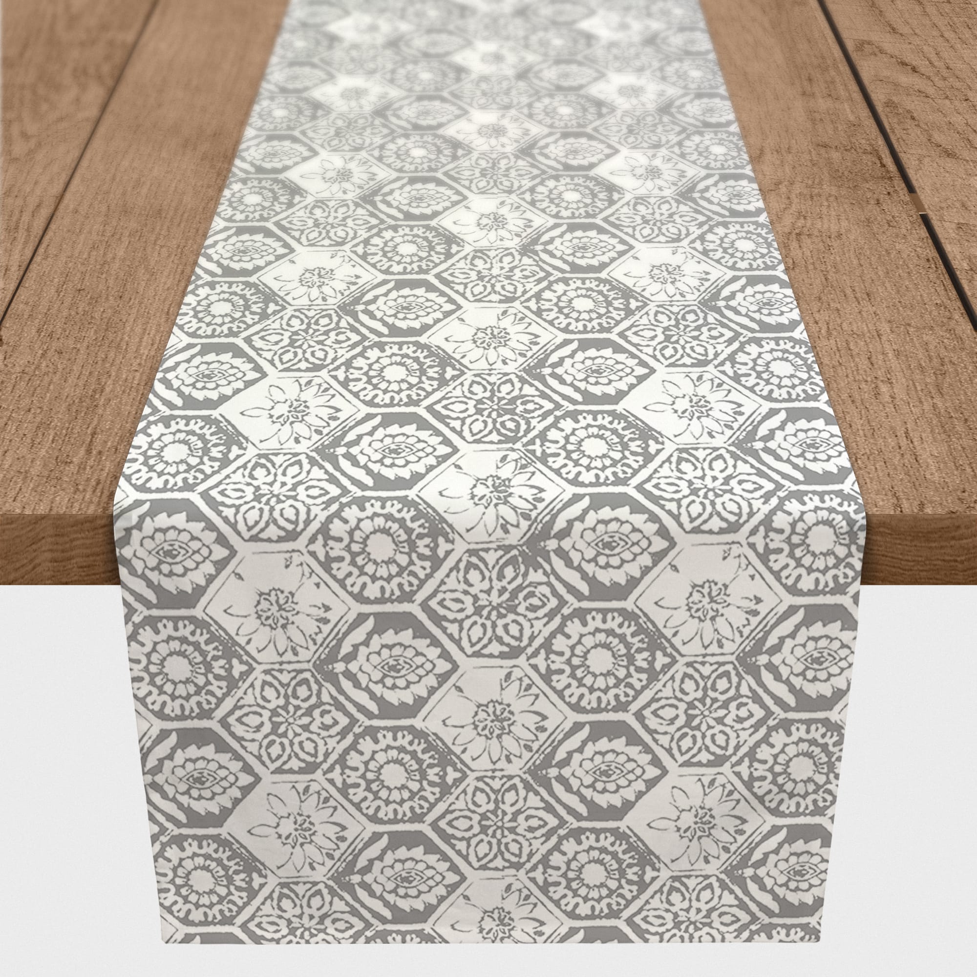 Gray Boho Tile 16" x 72" Cotton Twill Runner