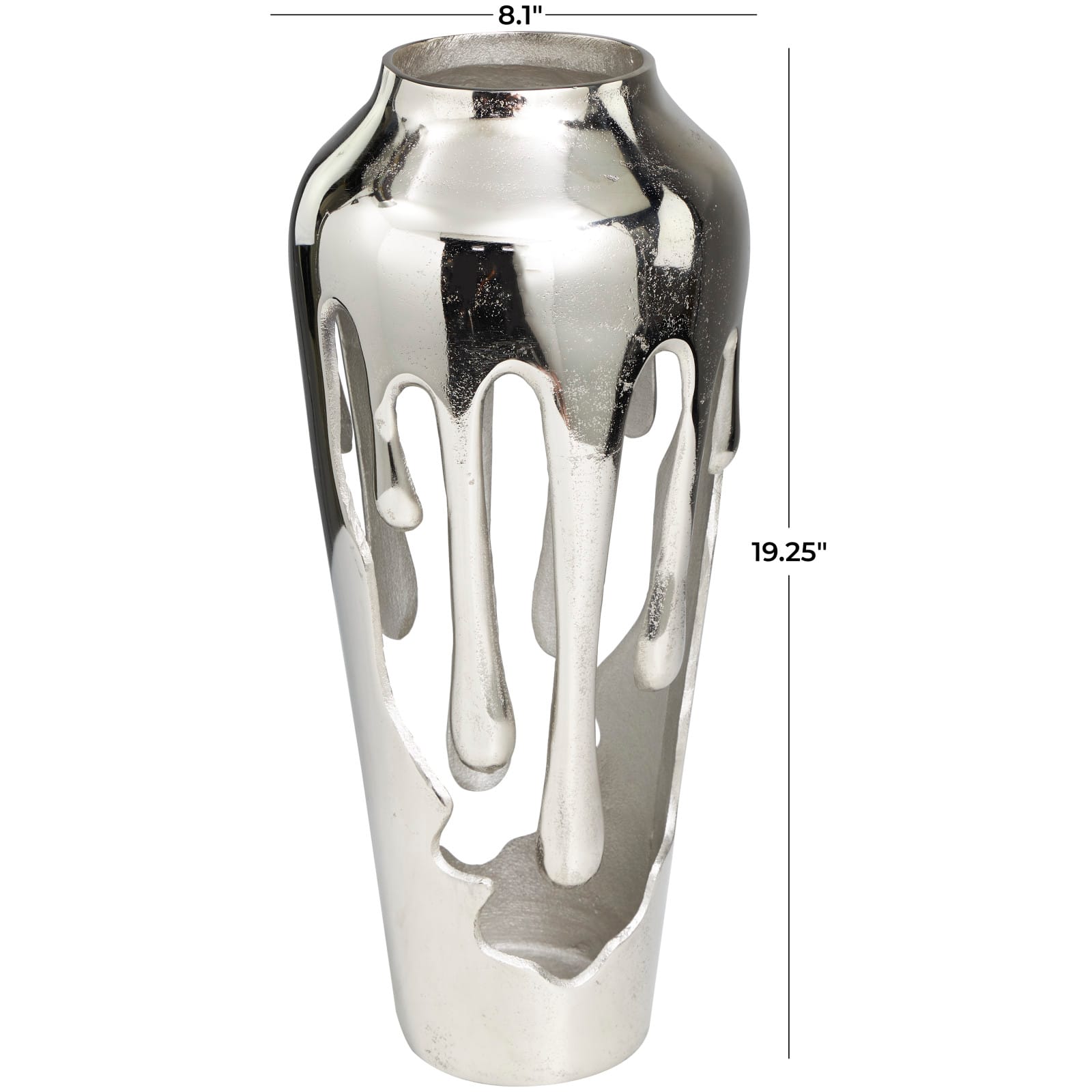 19" Silver Aluminum Drip Vase with Melting Designed Body