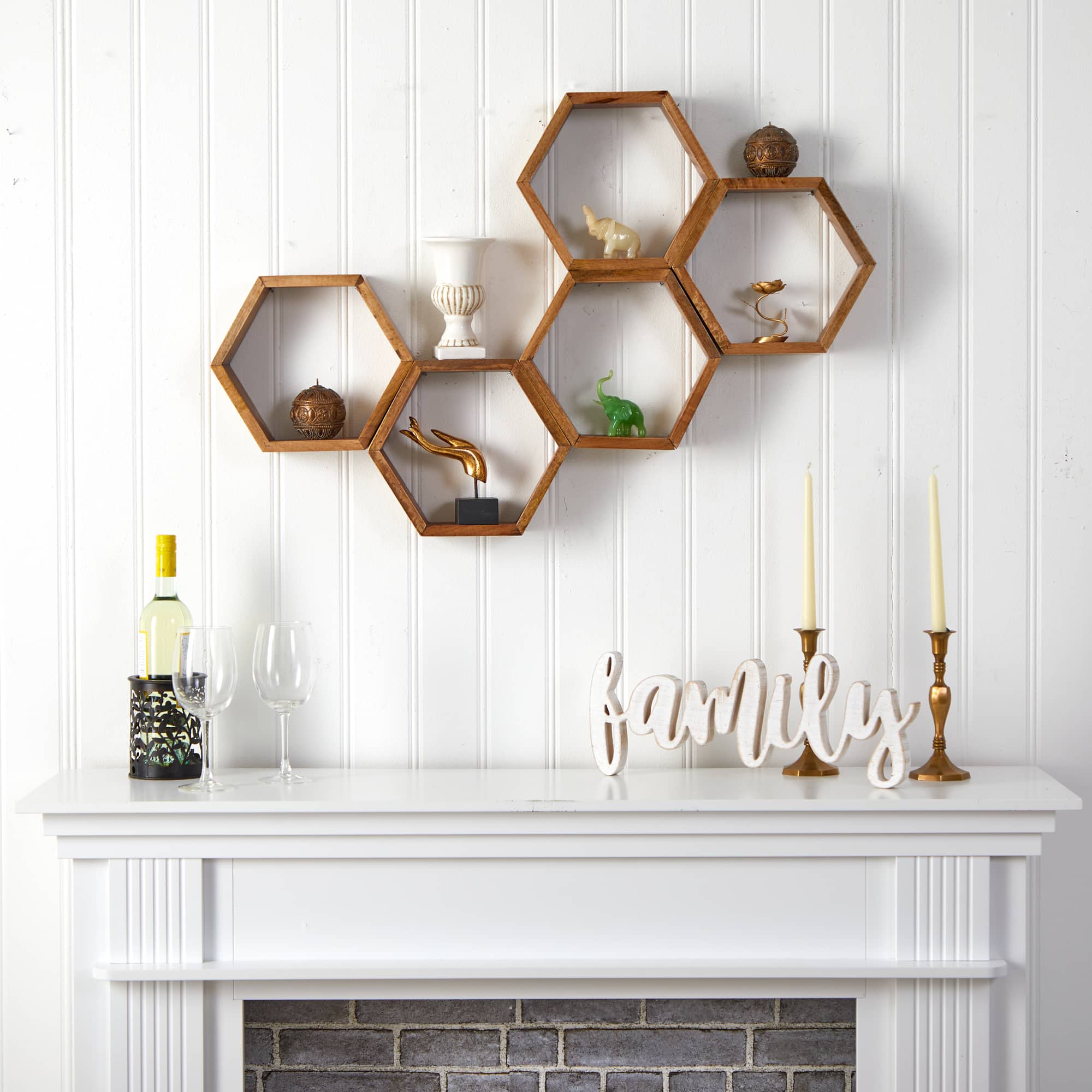 12" Wooden Hexagon Floating Honeycomb Shelf (Set of 5)