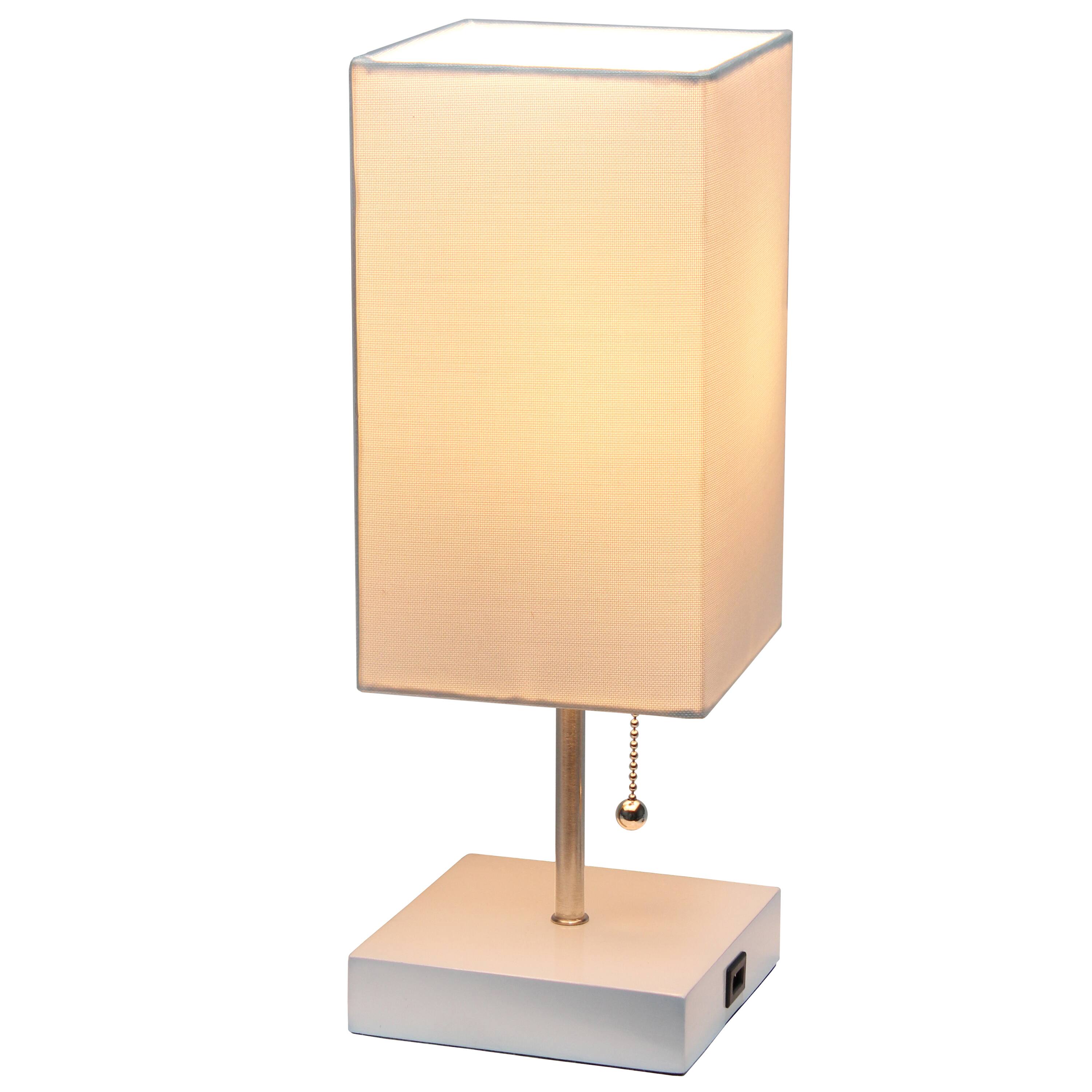 Simple Designs 14.5&#x22; Rectangle Shade White Base Lamp with USB Charging Port