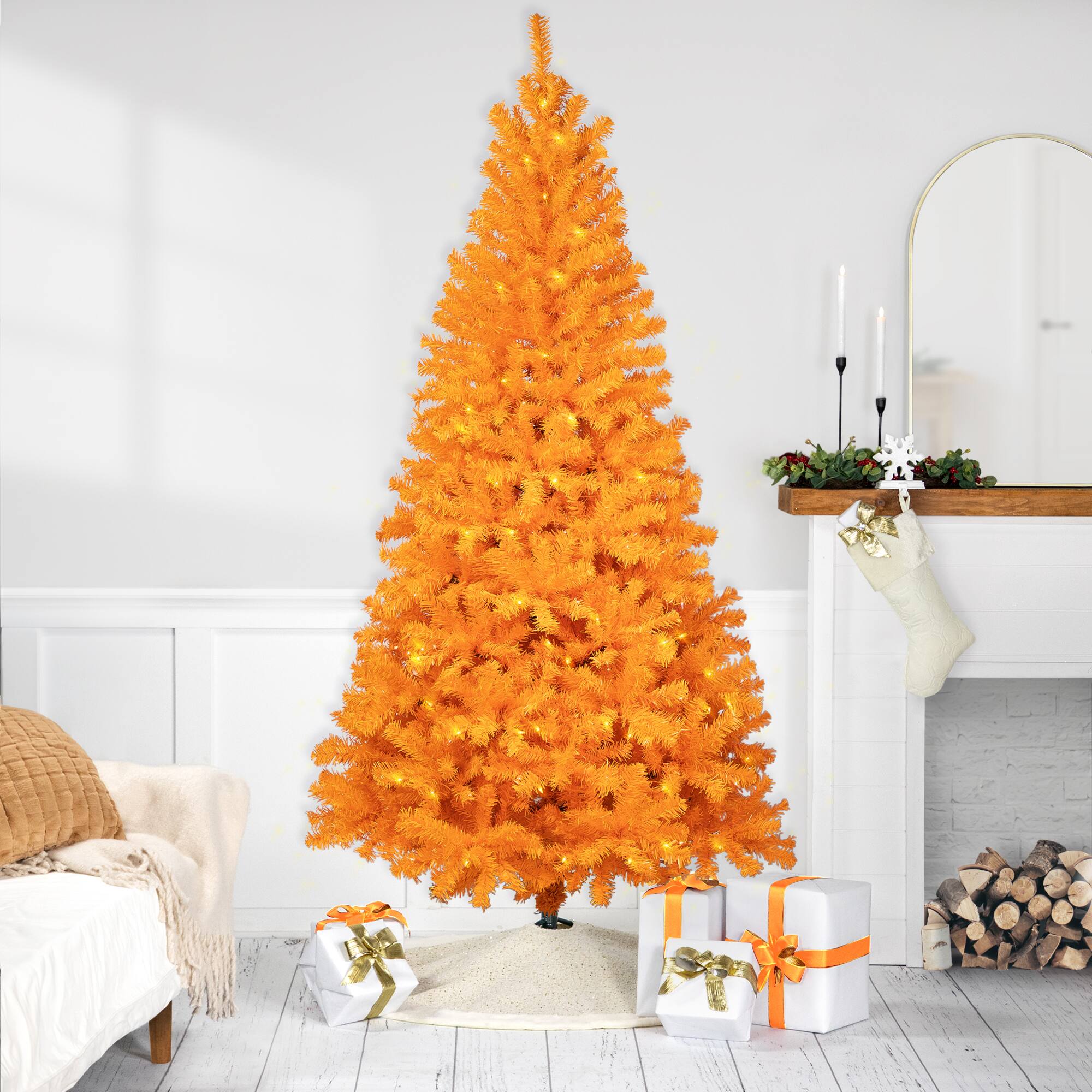 6ft. Pre-Lit Medium Orange Pine Artificial Christmas Tree, Clear Lights