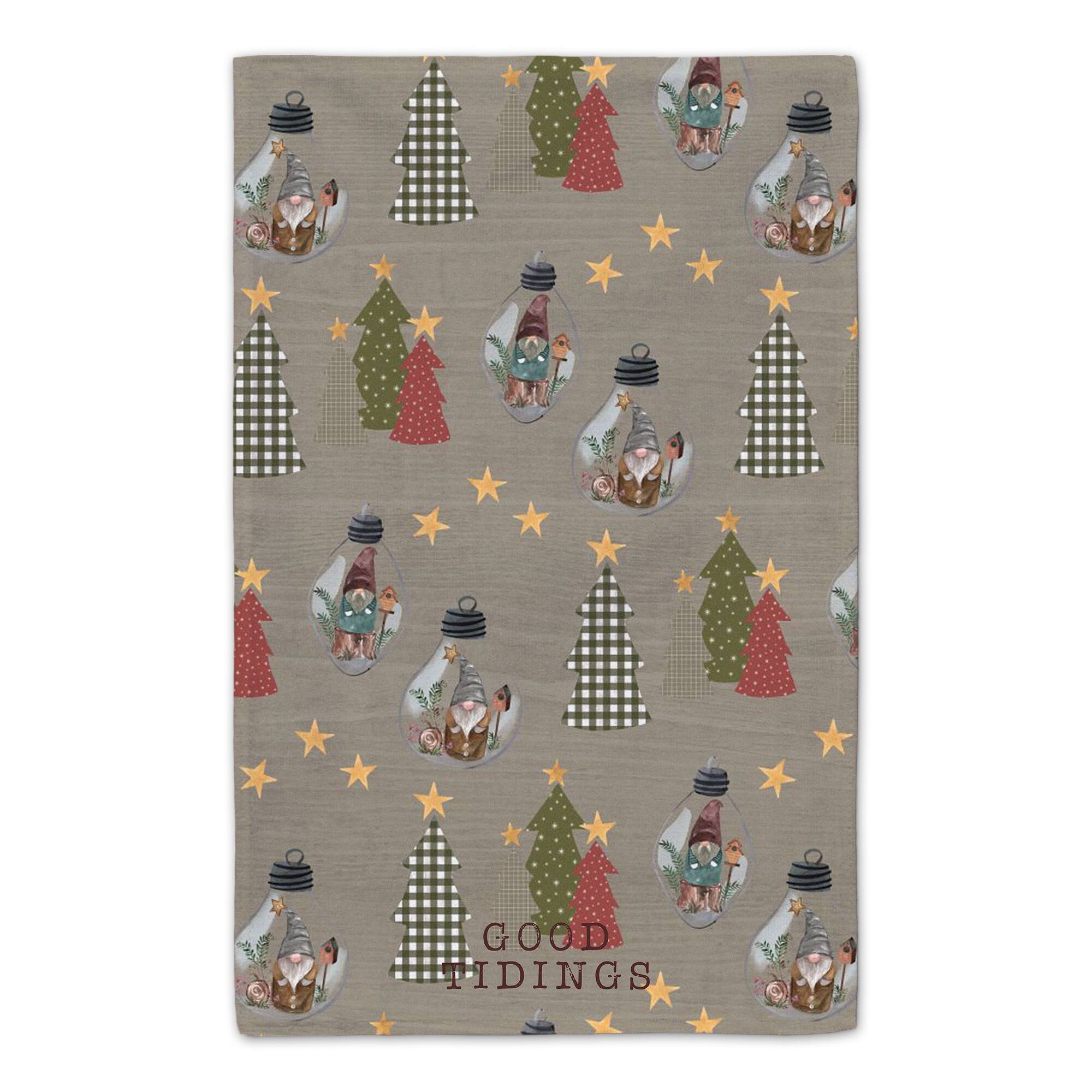 Good Tidings Gray Tree &#x26; Globe Pattern Tea Towel Set