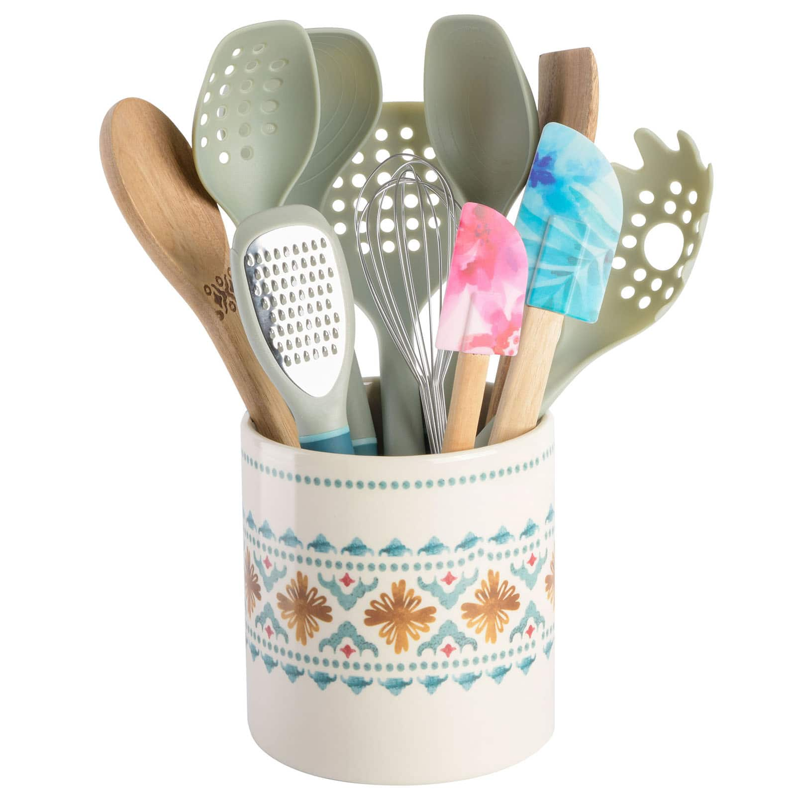 Spice by Tia Mowry 12-Piece Tool Set w/Crock Savory Saffron Wood