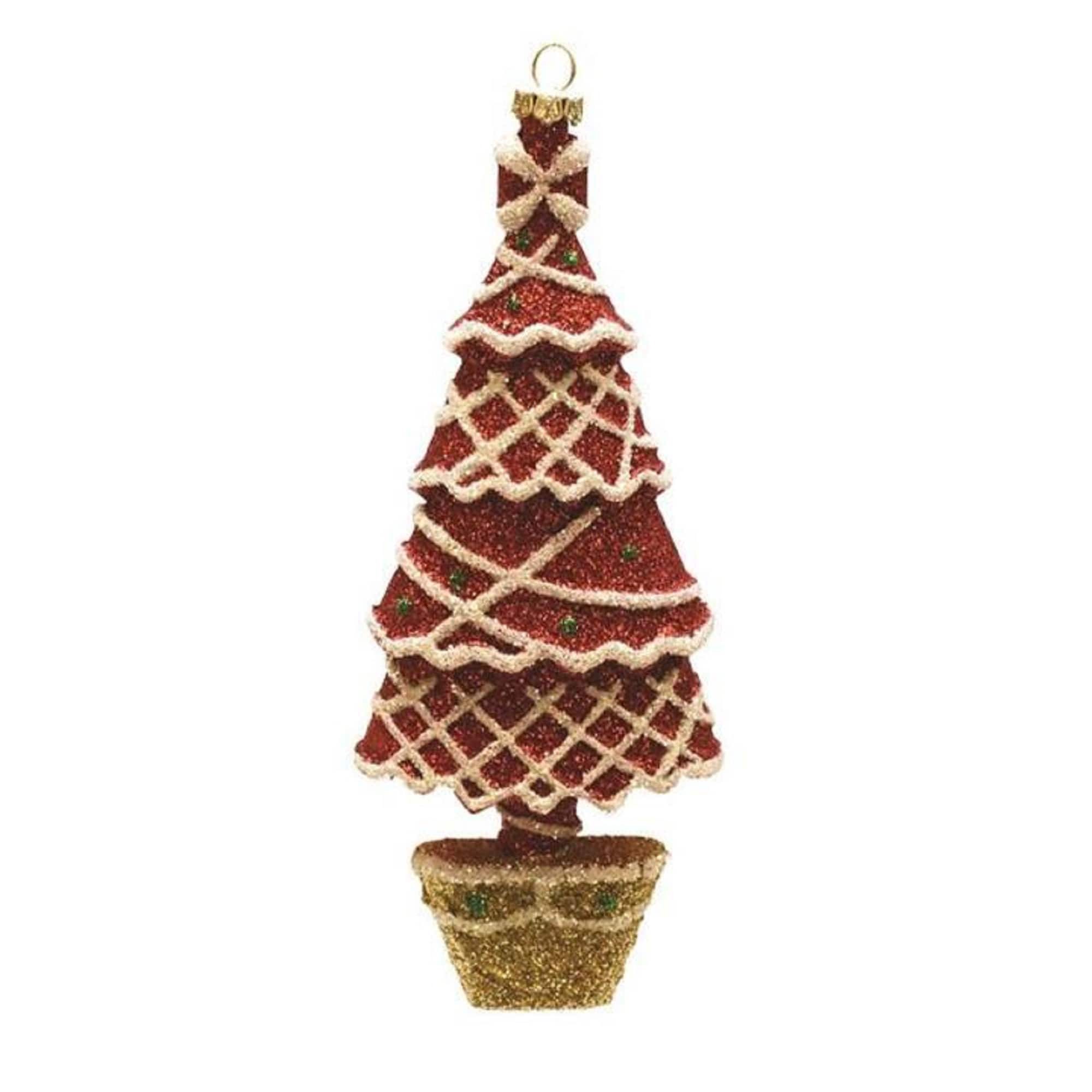 7&#x22; Glitter Red &#x26; White Shatterproof Christmas Tree Ornament