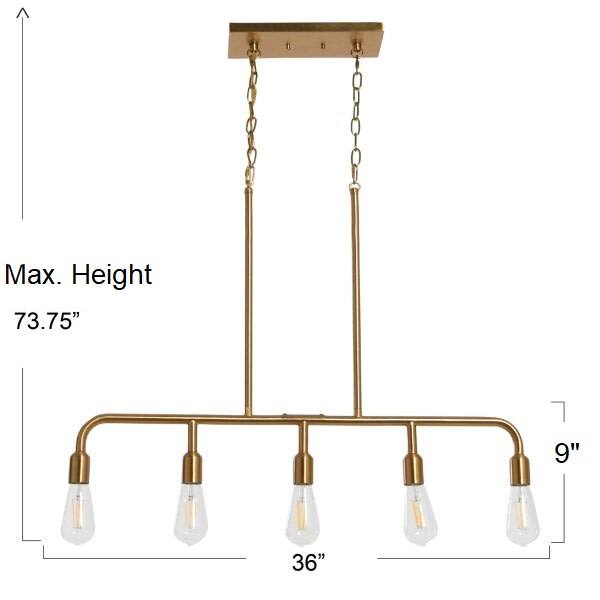Hello Honey® Robert Stevenson Lighting Benson Exposed Bulb Metal 5-Light Linear Chandelier