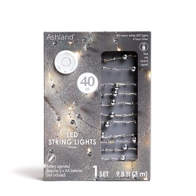 40ct. Warm White Silver Pearl LED String Lights by Ashland® image