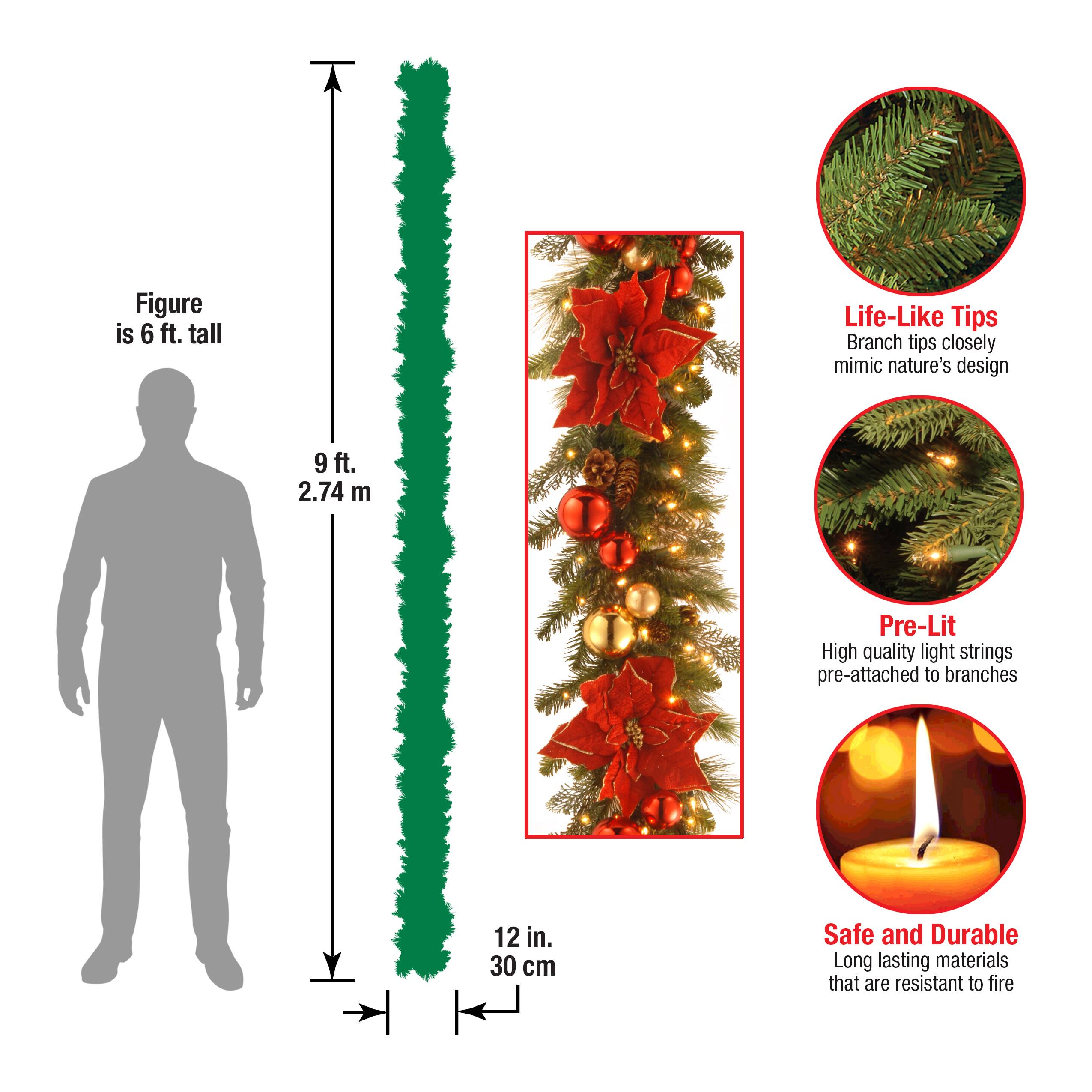 9&#x27; by 12&#x22; Pre-lit Decorative Collection Home For the Holidays Artificial Christmas Garland with 100 Clear Lights