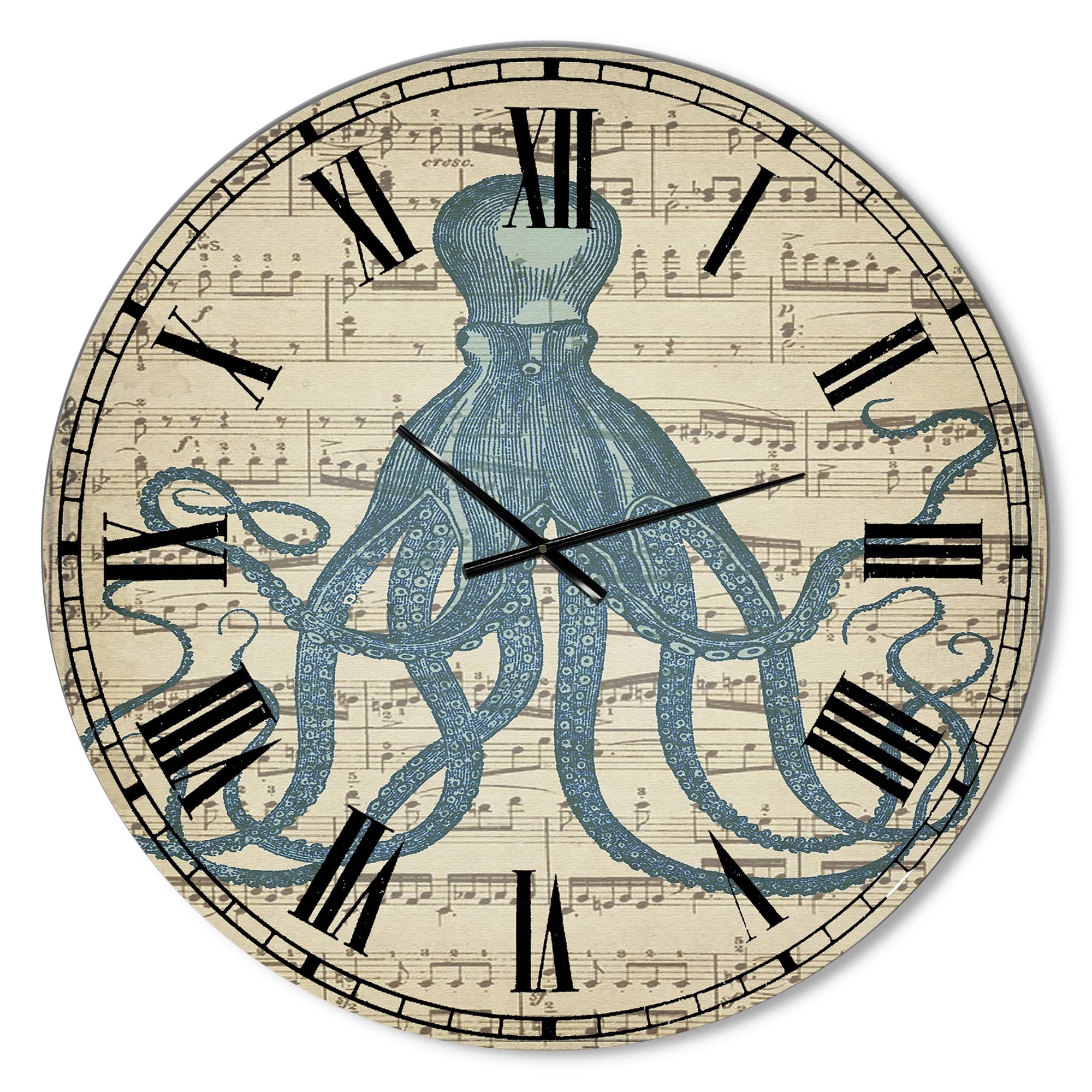 Designart &#x27;Octopus Music Score Ii Large Nautical &#x26; Coastal Wall Clock