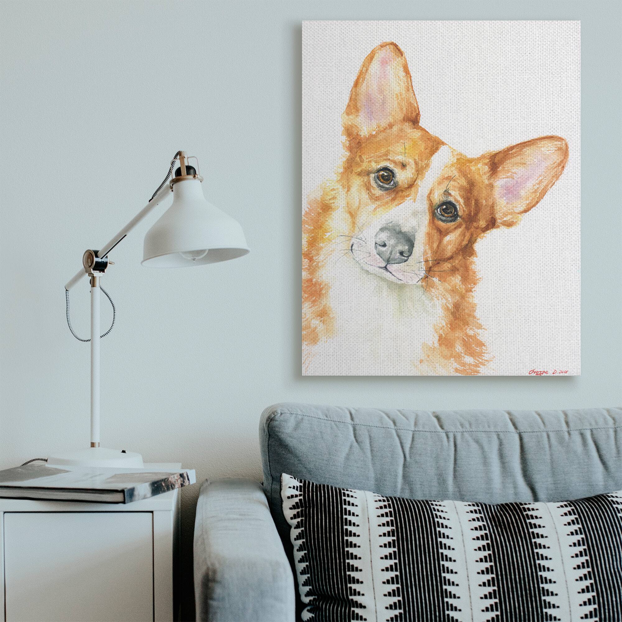 Stupell Industries Curious Corgi Dog Portrait Soft Brown Watercolor Canvas Wall Art