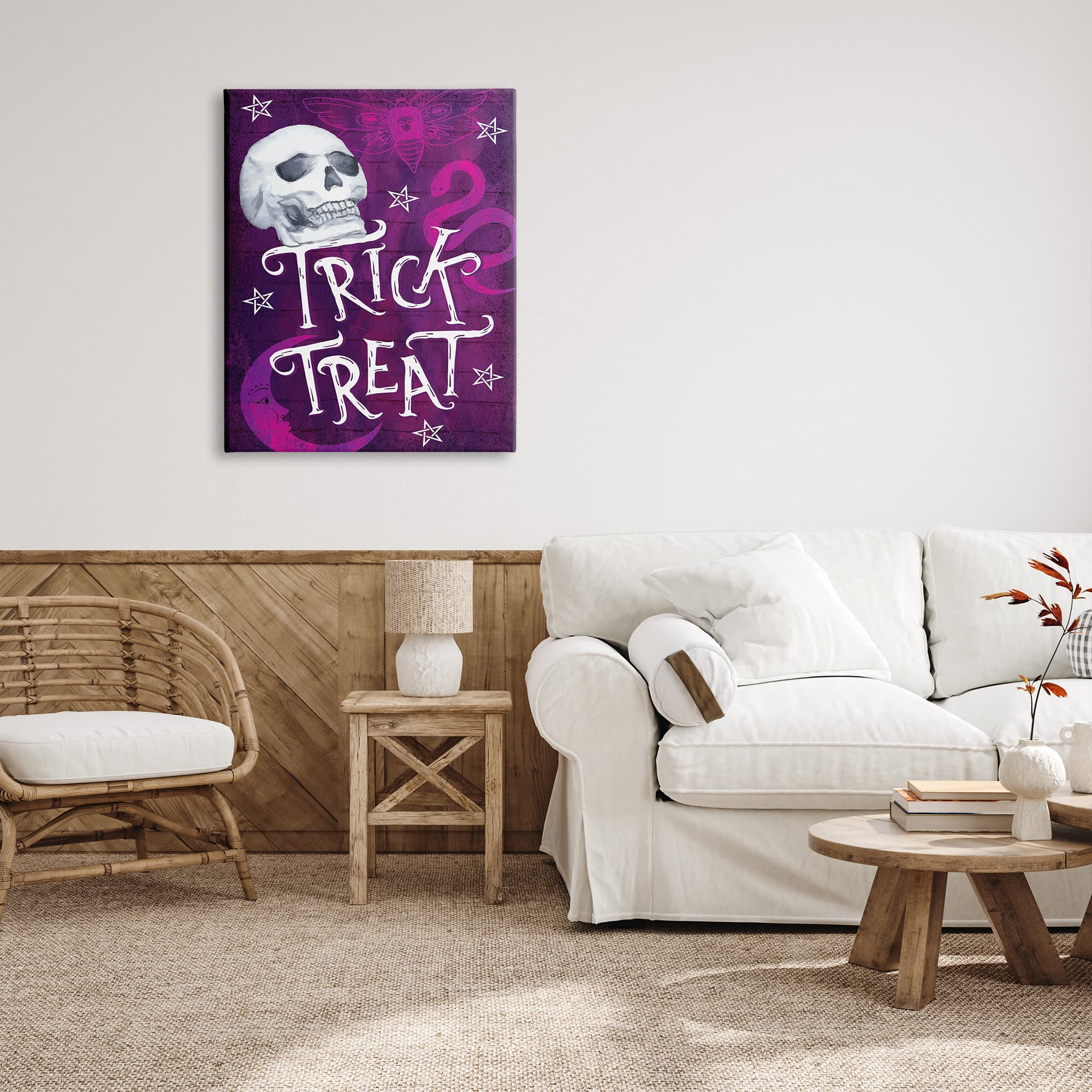 Stupell Industries Trick or Treat Purple Halloween Canvas Wall Art