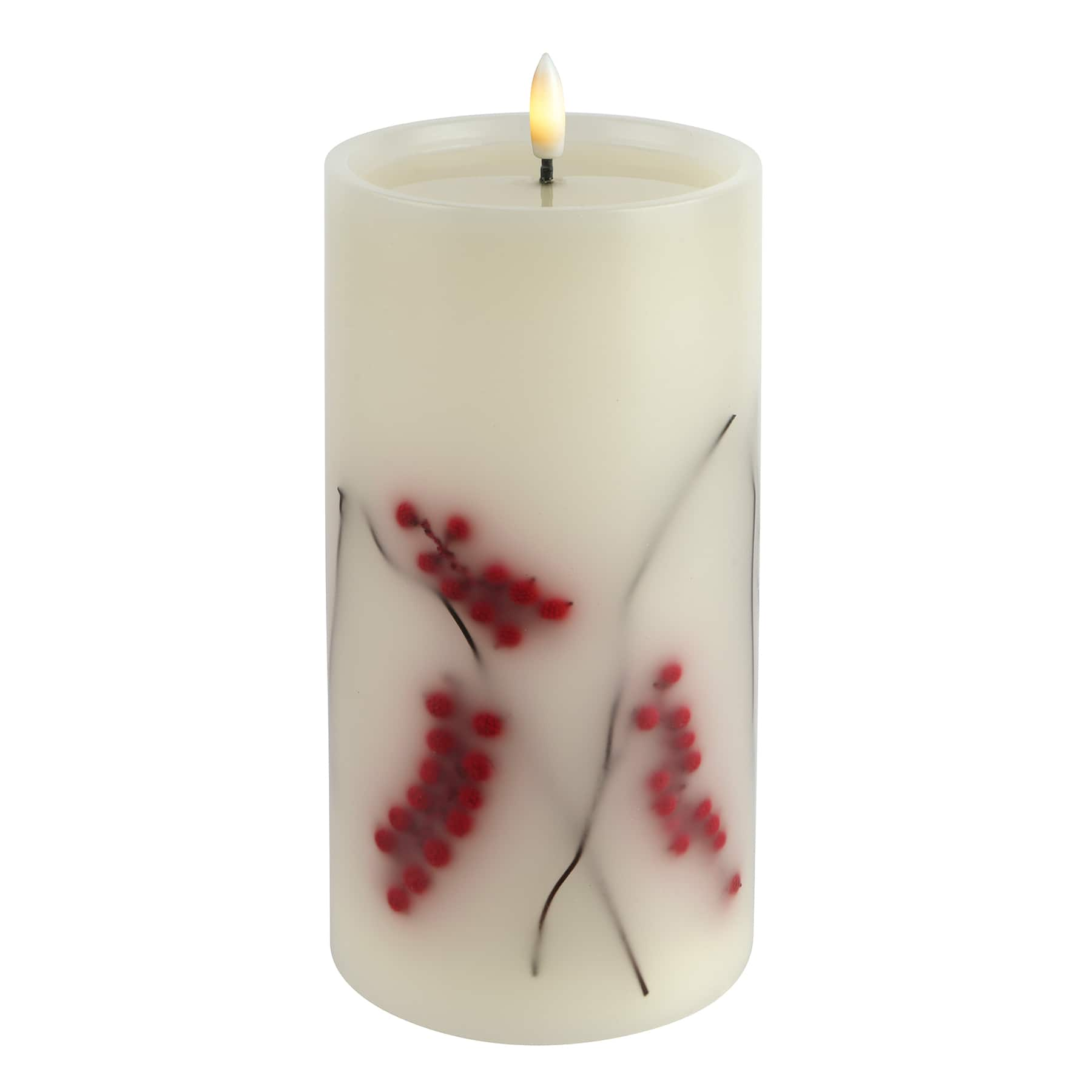 4&#x22; x 8&#x22; White &#x26; Berry LED Wax Pillar Candle by Ashland&#xAE;