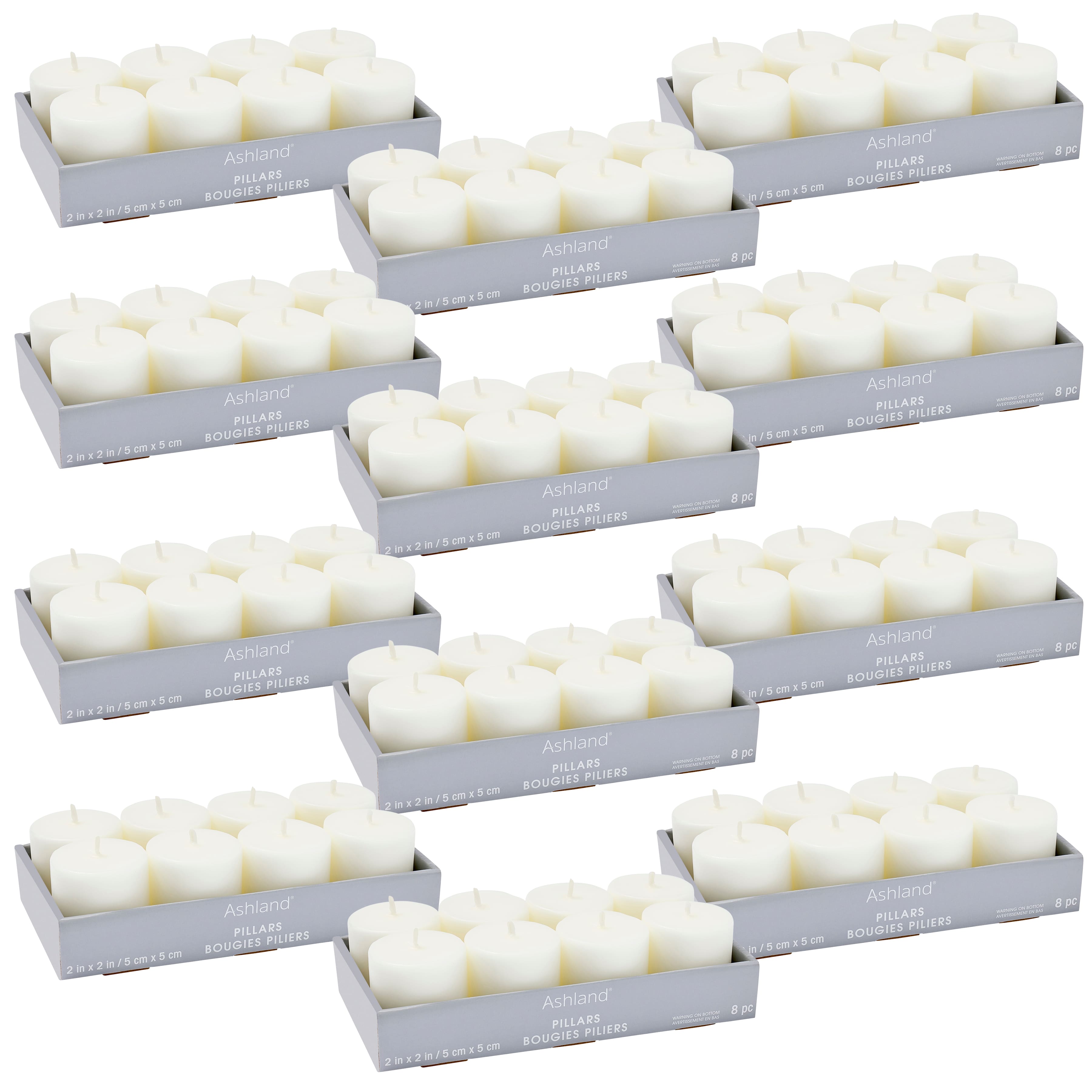 12 Packs: 8 ct. (96 total) Basic Elements&#x2122; White Pillar Candles Value Pack by Ashland&#xAE;