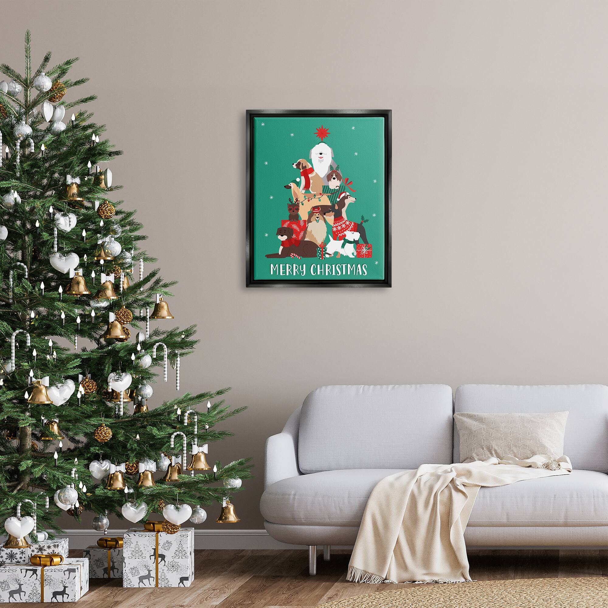 Stupell Industries Merry Christmas Happy Dog Gifts Framed Floater Canvas Wall Art