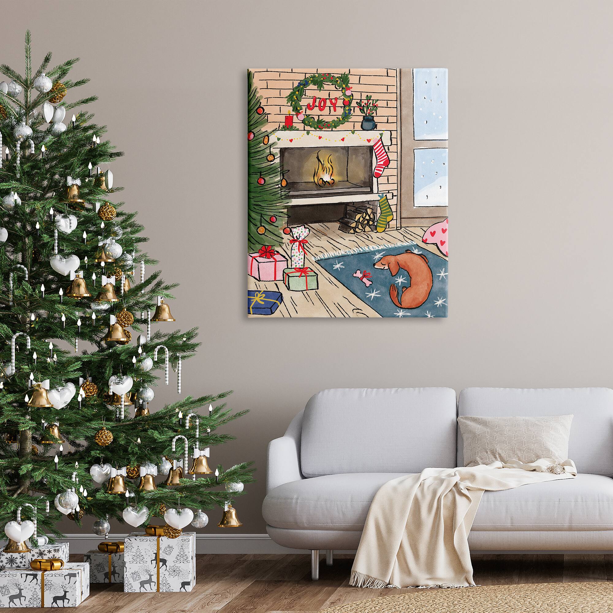 Stupell Industries Cozy Christmas Fireplace Tree Canvas Wall Art