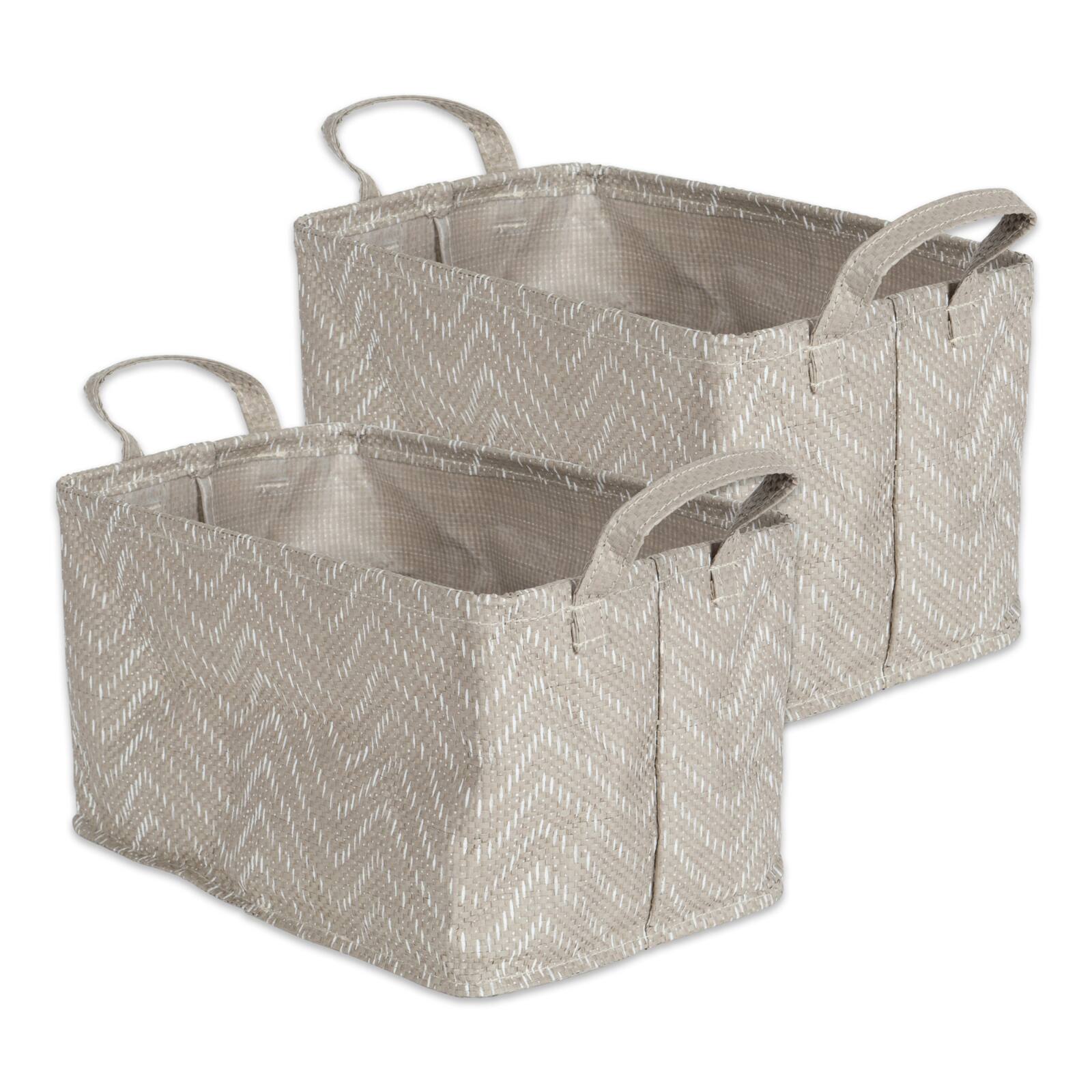 DII® Medium Stone & Cream Tribal Chevron PE-Coated Woven Paper Laundry Bin, 2ct.