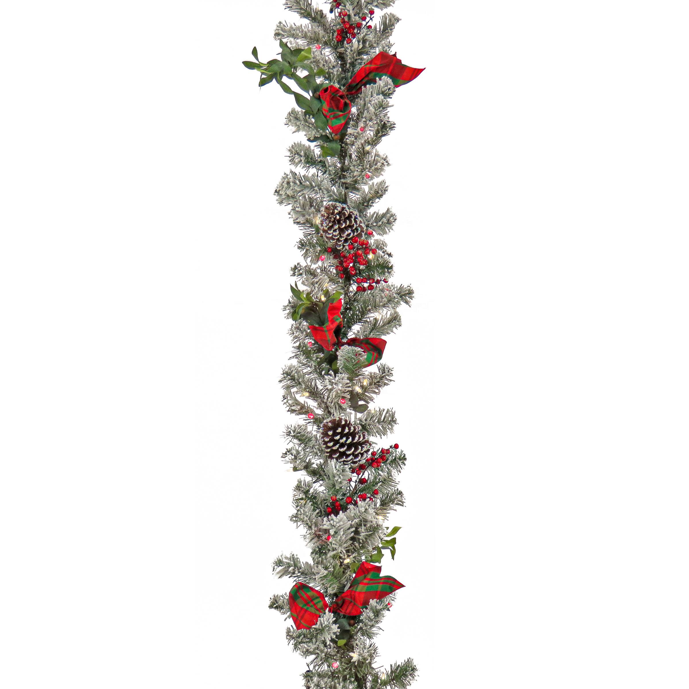 9ft. General Store Snowy Garland with LED Lights & Bows