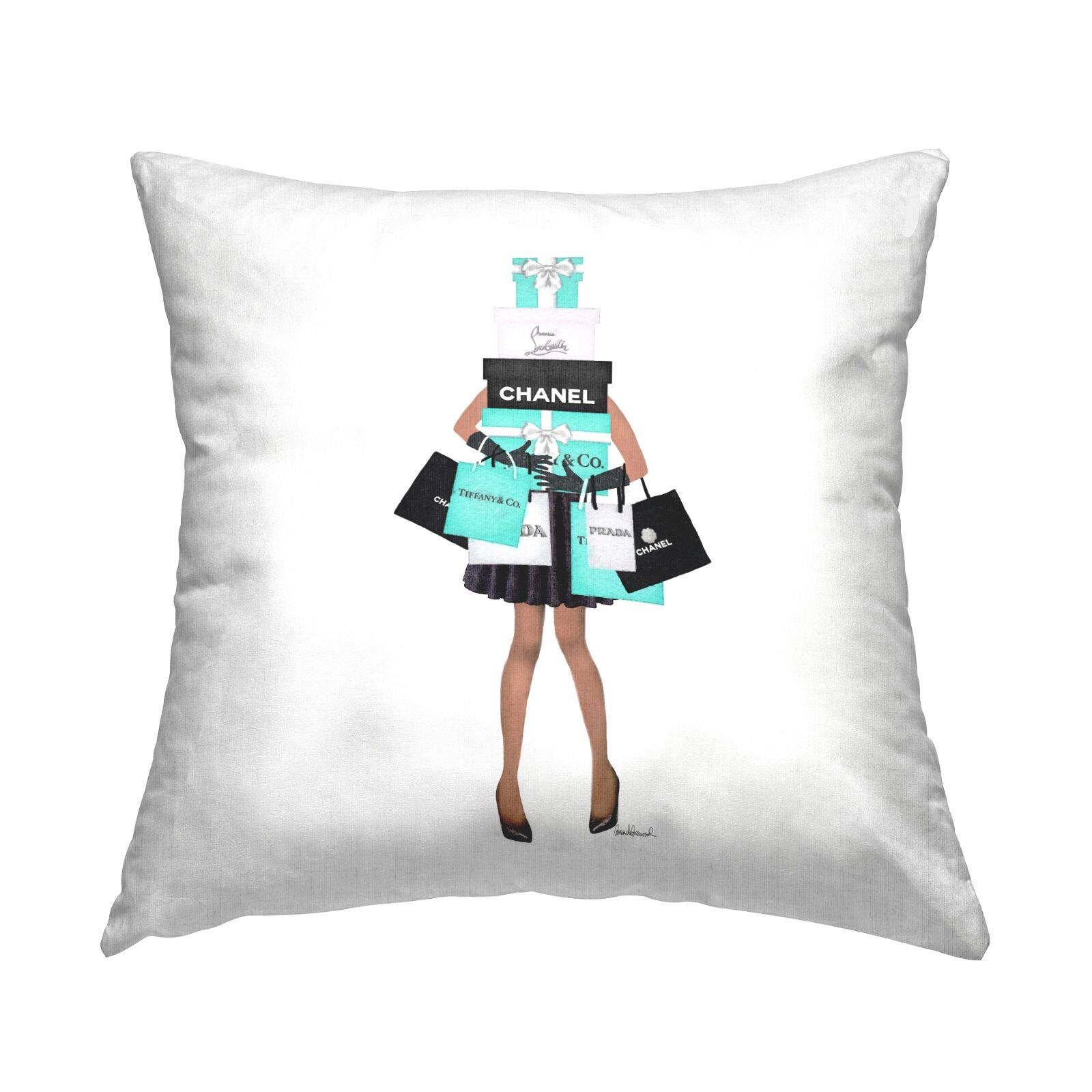 Stupell Industries Fashionista Woman Shopping Designer Glam Bags Throw Pillow, 18&#x22; x 18&#x22;
