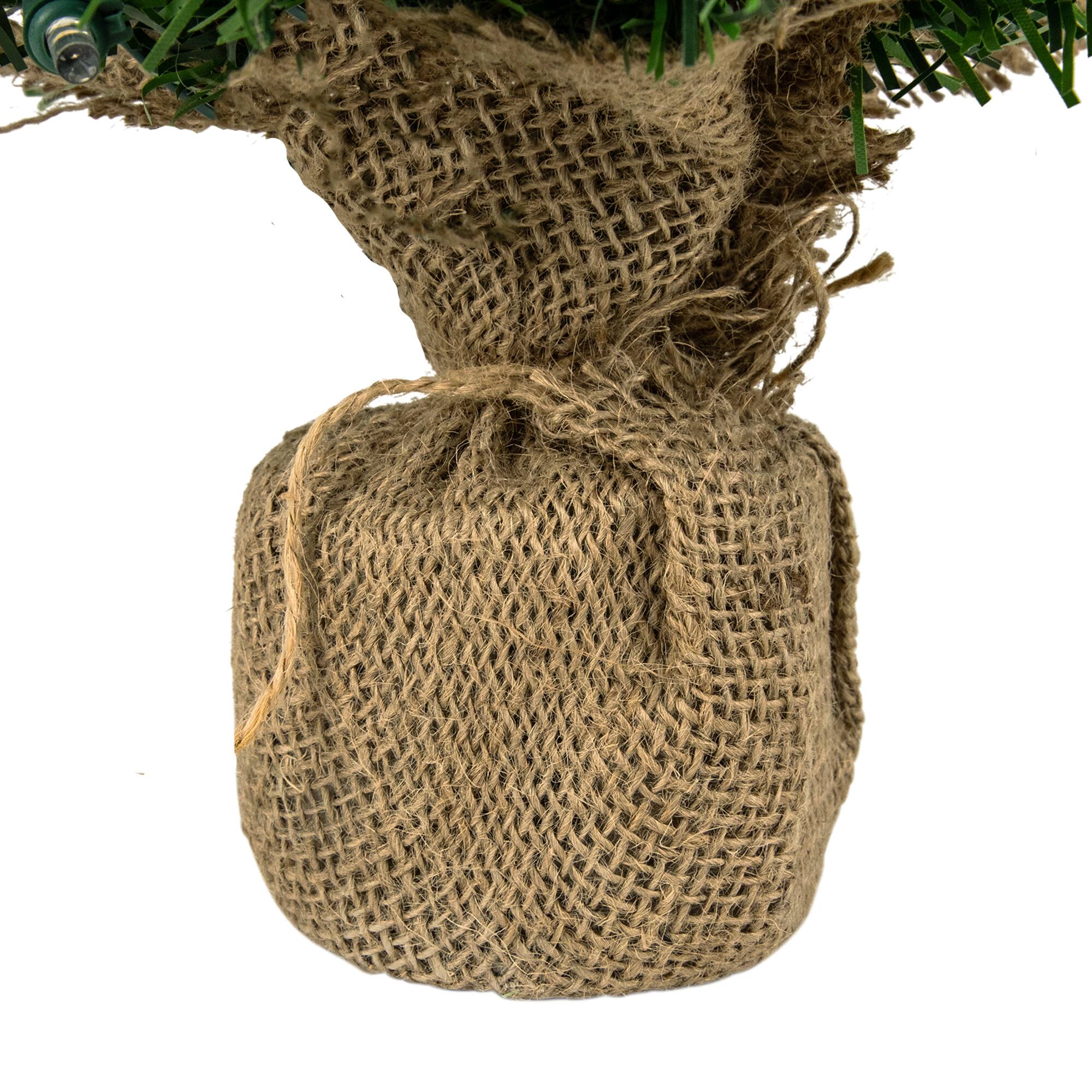 18&#x22; Pre-Lit Pine Artificial Christmas Tree in Burlap, Clear LED Lights