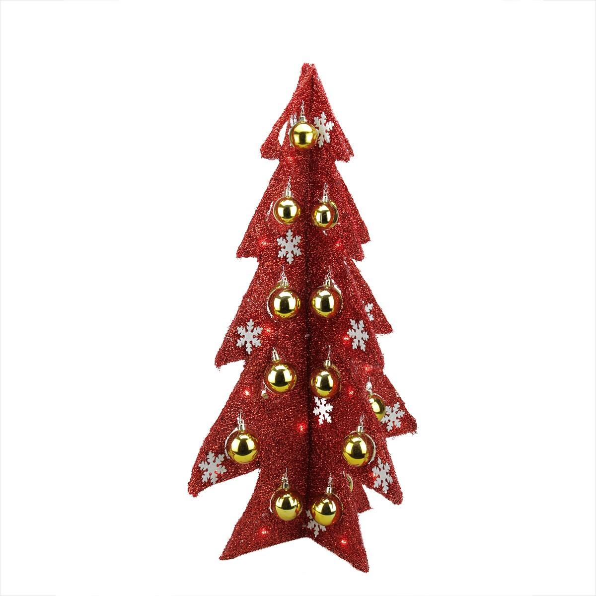 2.25ft. Pre-Lit Red Slim Tinsel Christmas Tree with LED Lights