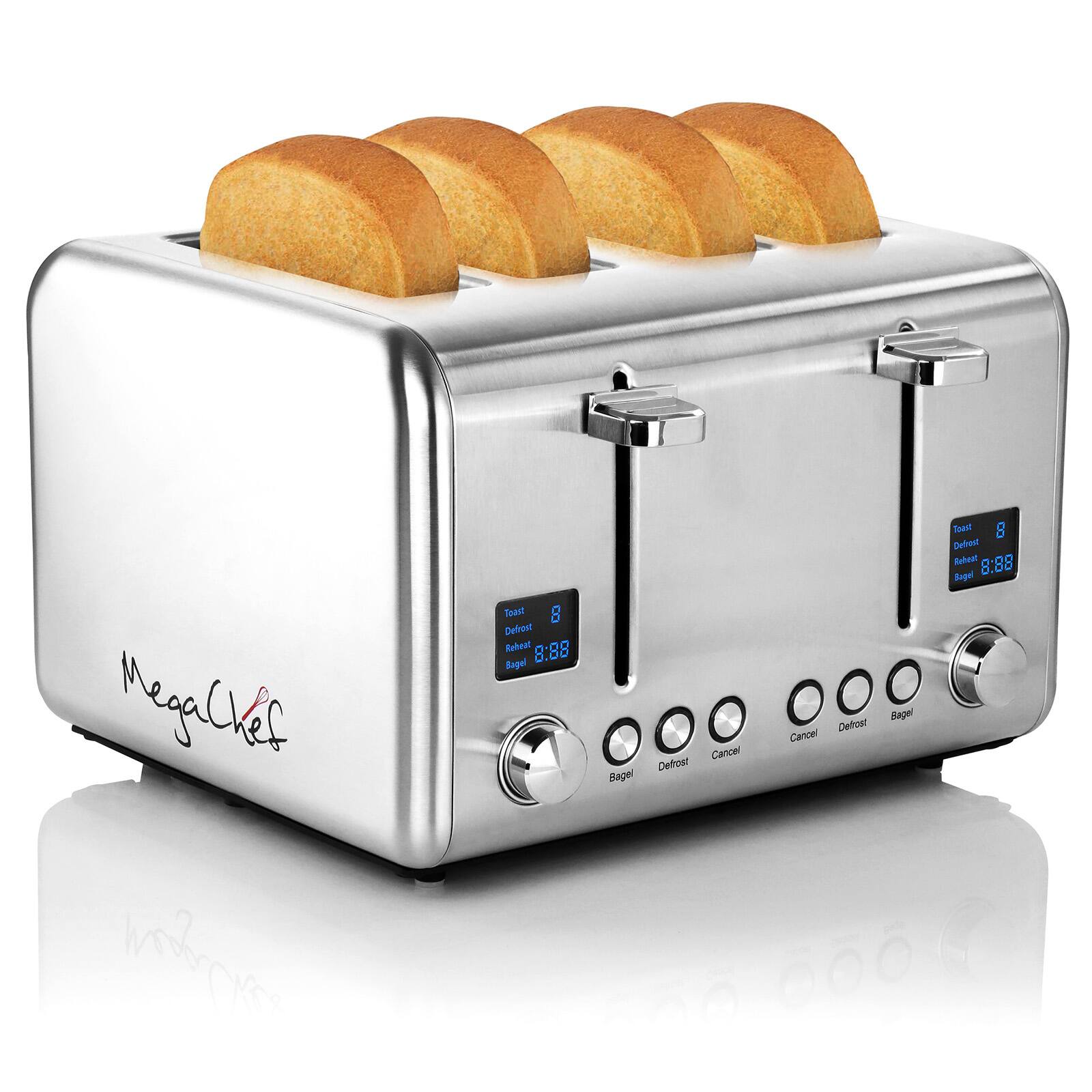 MegaChef Silver 4 Slice Toaster in Stainless Steel