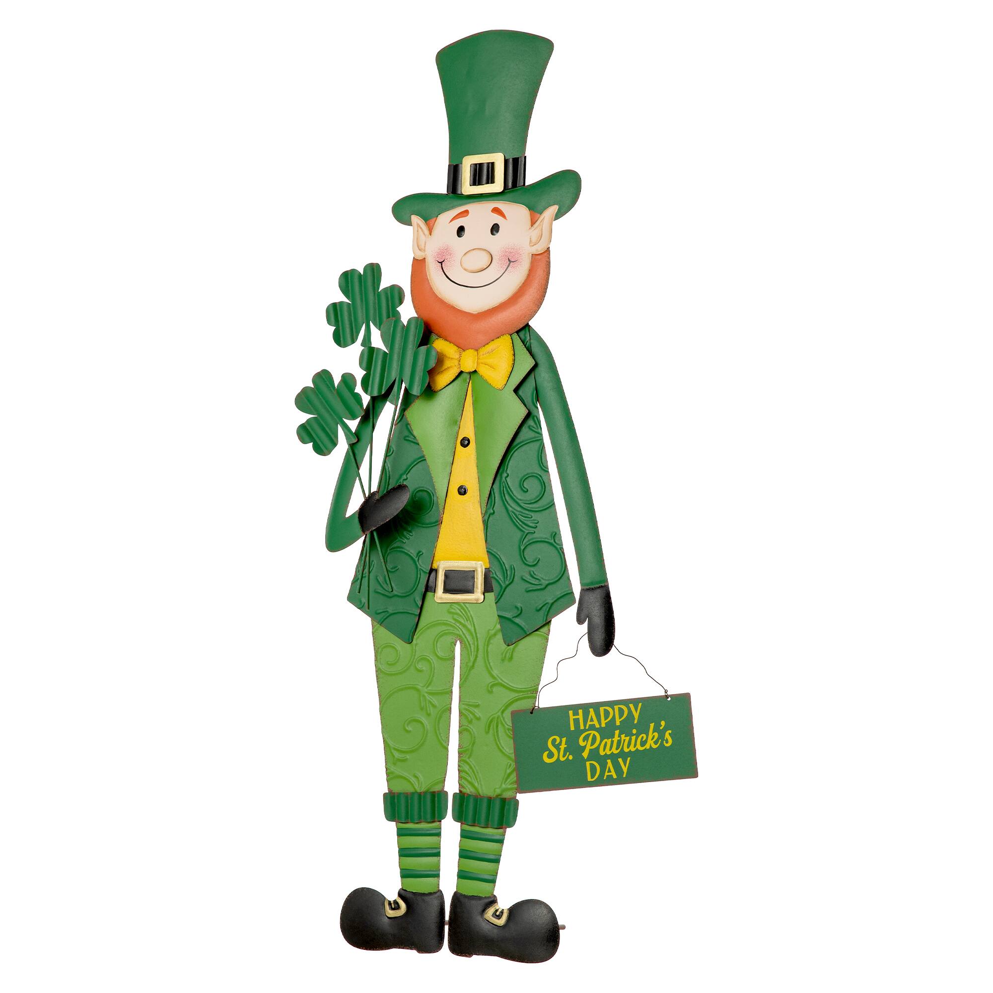 Glitzhome&#xAE; 36&#x22; St. Patrick&#x27;s Metal Leprechaun yard stake or Standing Decor or Wall Decor