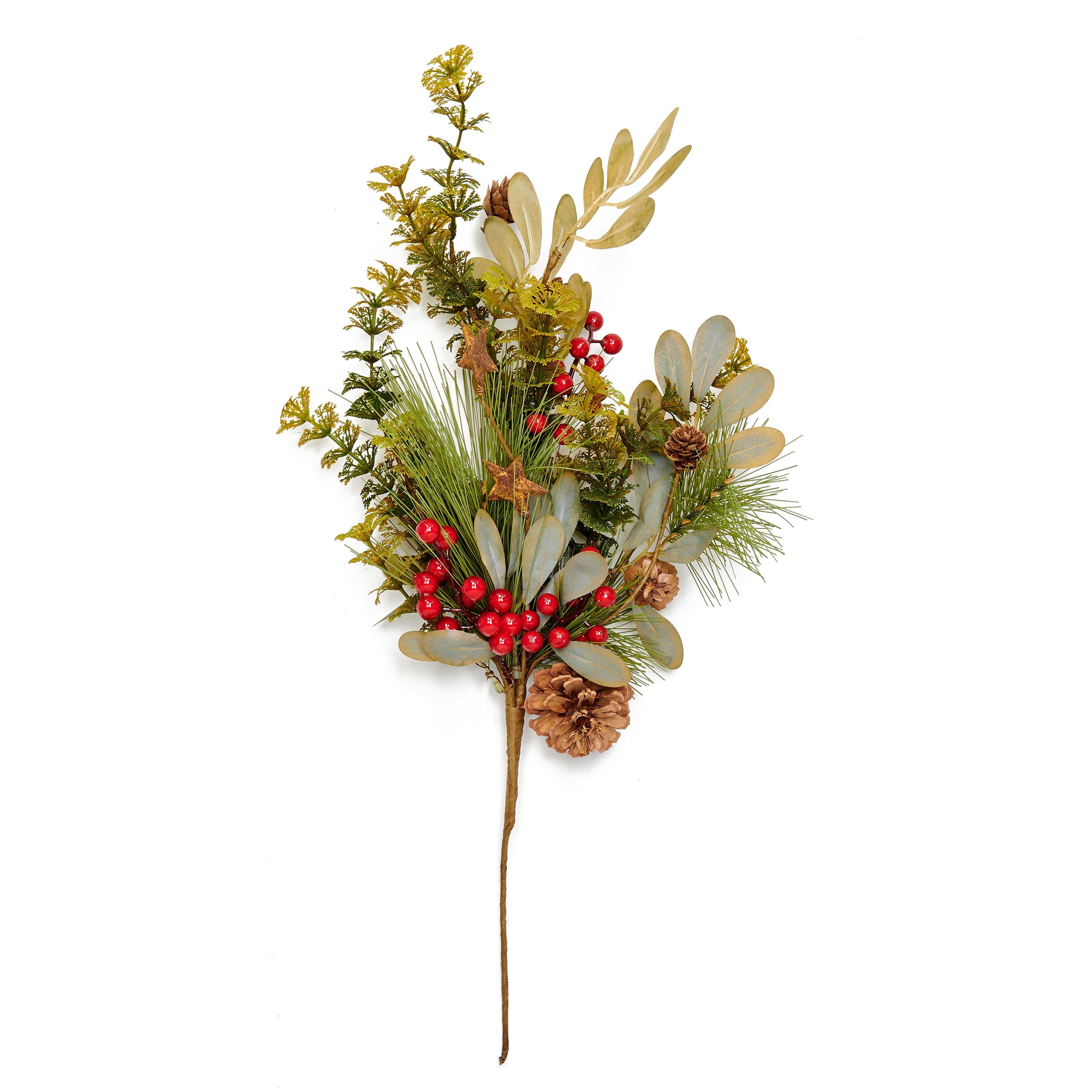 18" Pinecone & Berry with Rusted Star Christmas Spray, 3ct.