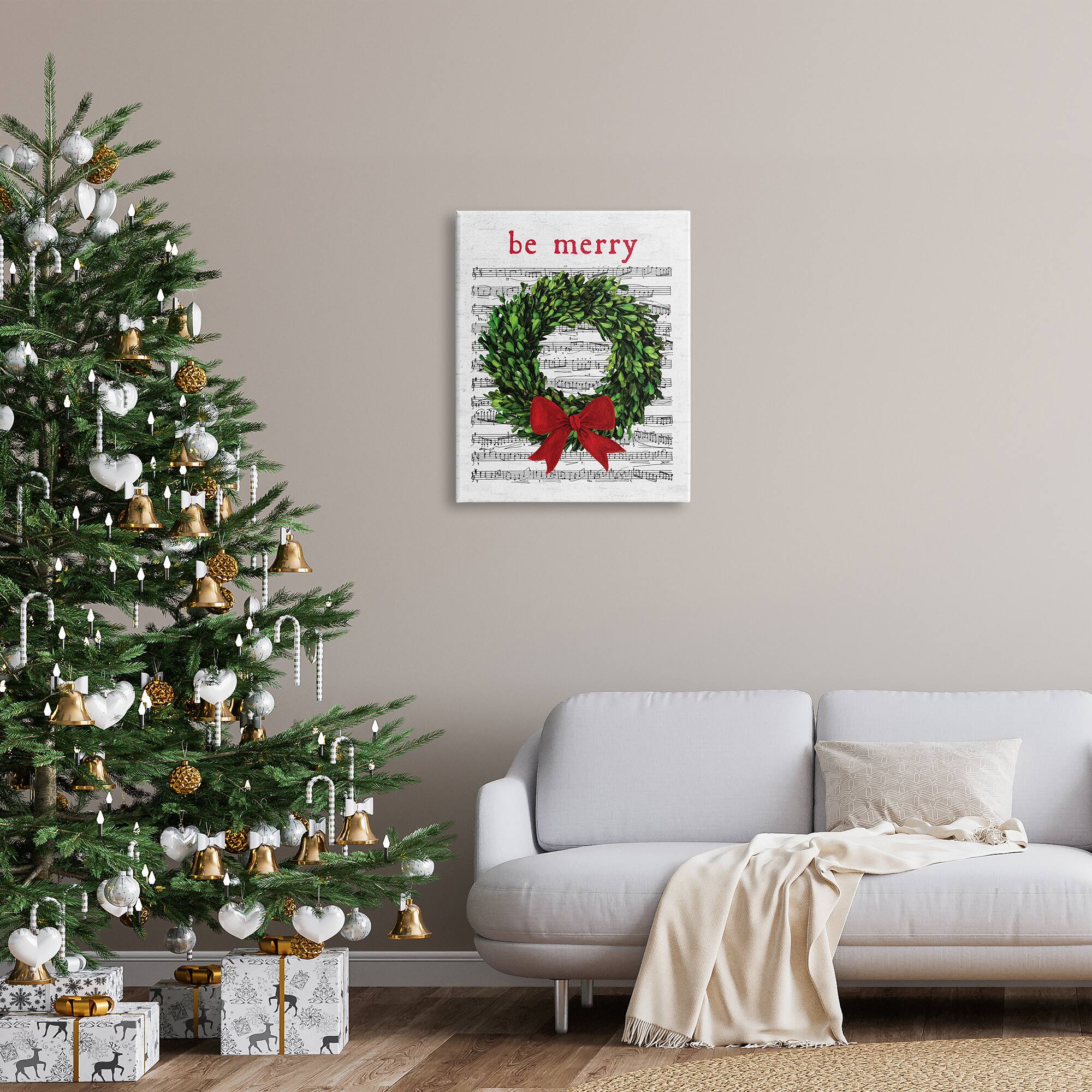 Stupell Industries Be Merry Holiday Music Wreath Canvas Wall Art
